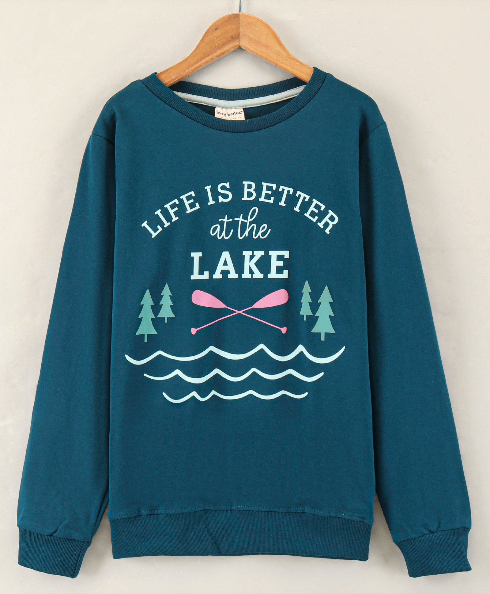 Lazy Bones Full Sleeves Text Printed Sweatshirt - Turquoise Blue-image-49