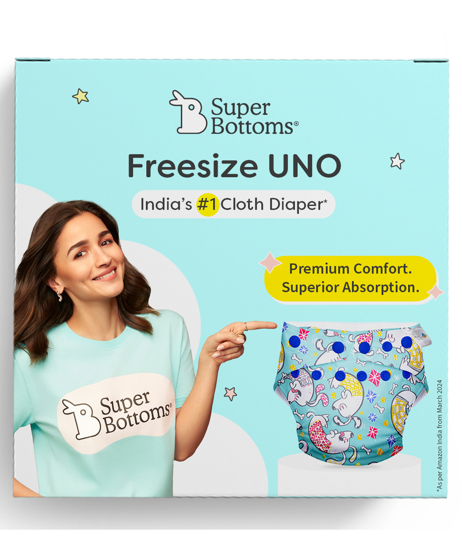 SuperBottoms Freesize UNO Reusable Cloth Diaper with 2 Dry Feel Magic Dry Pads - Blue-image-44