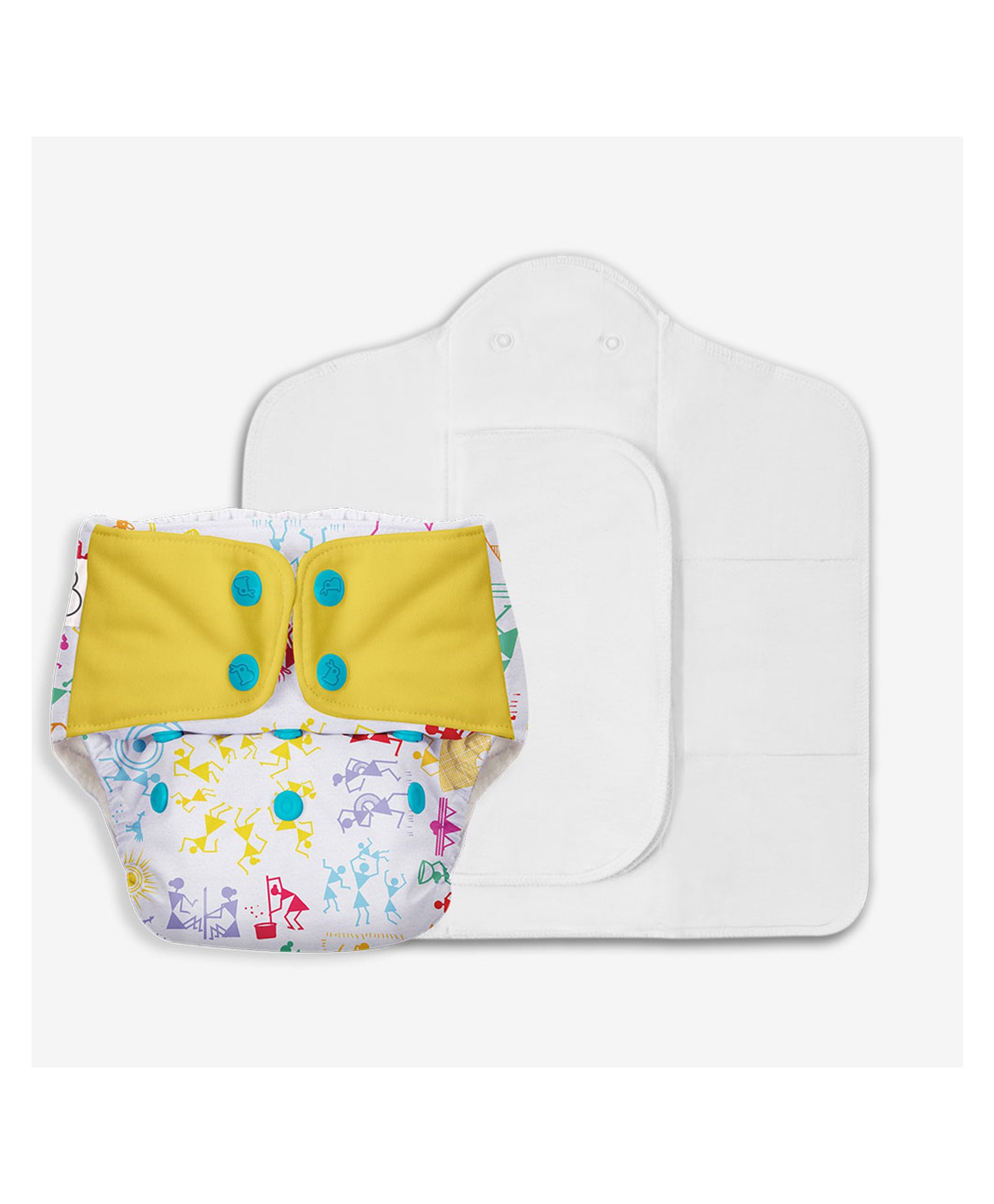 SuperBottoms Freesize UNO - Reusable cloth diaper + 1 Dry Feel Magic Dry Pads Set - White Warli-image-38