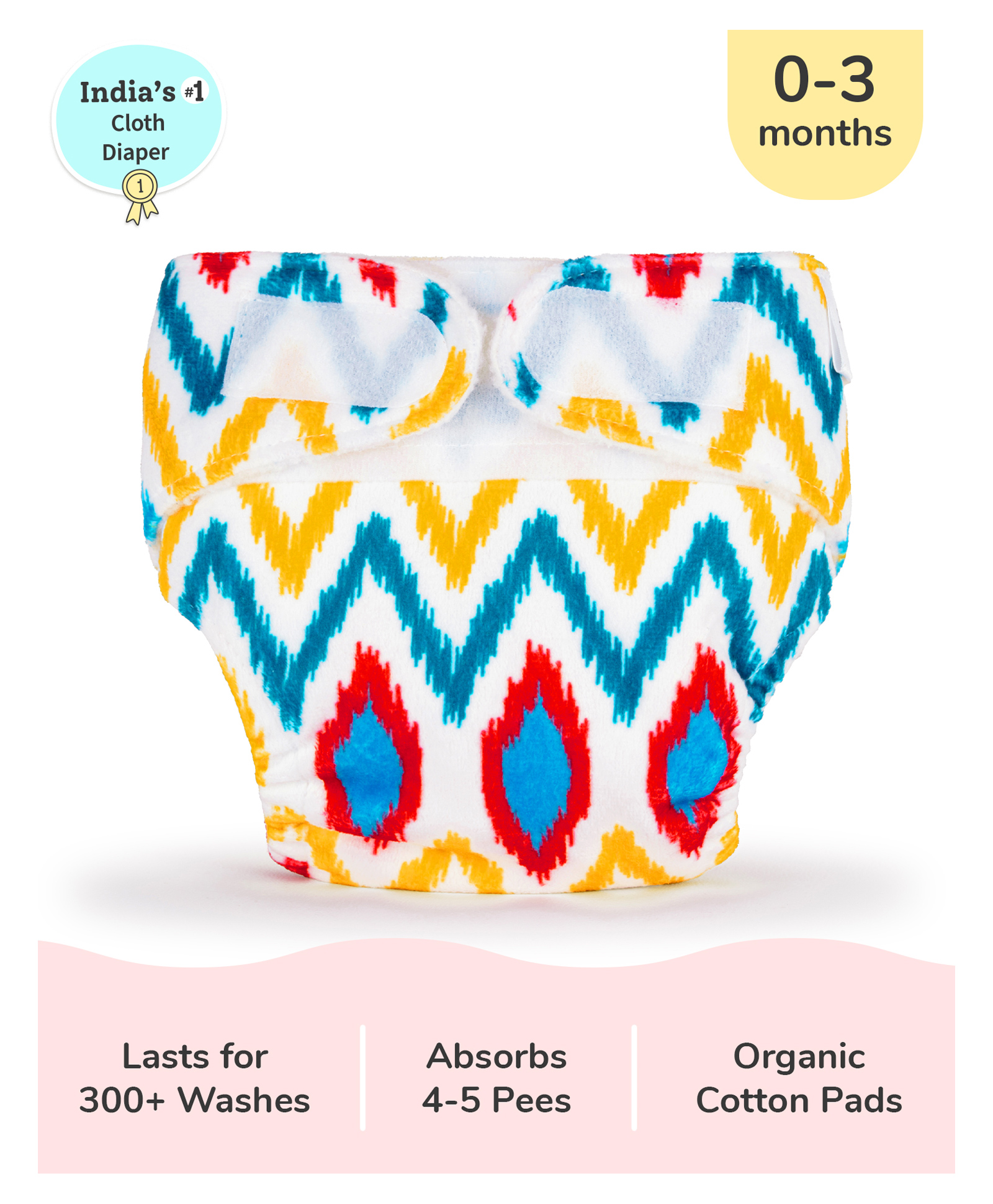 SuperBottoms Newborn UNO - Reusable cloth diaper + 1 Dry Feel Pad - Ikat Chevron-image-25
