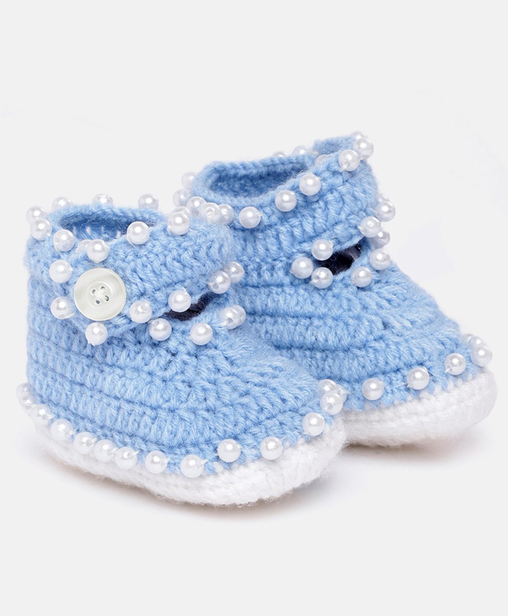 MayRa Knits Pearl Embellished Hand Knitted Booties - Blue-picture-27