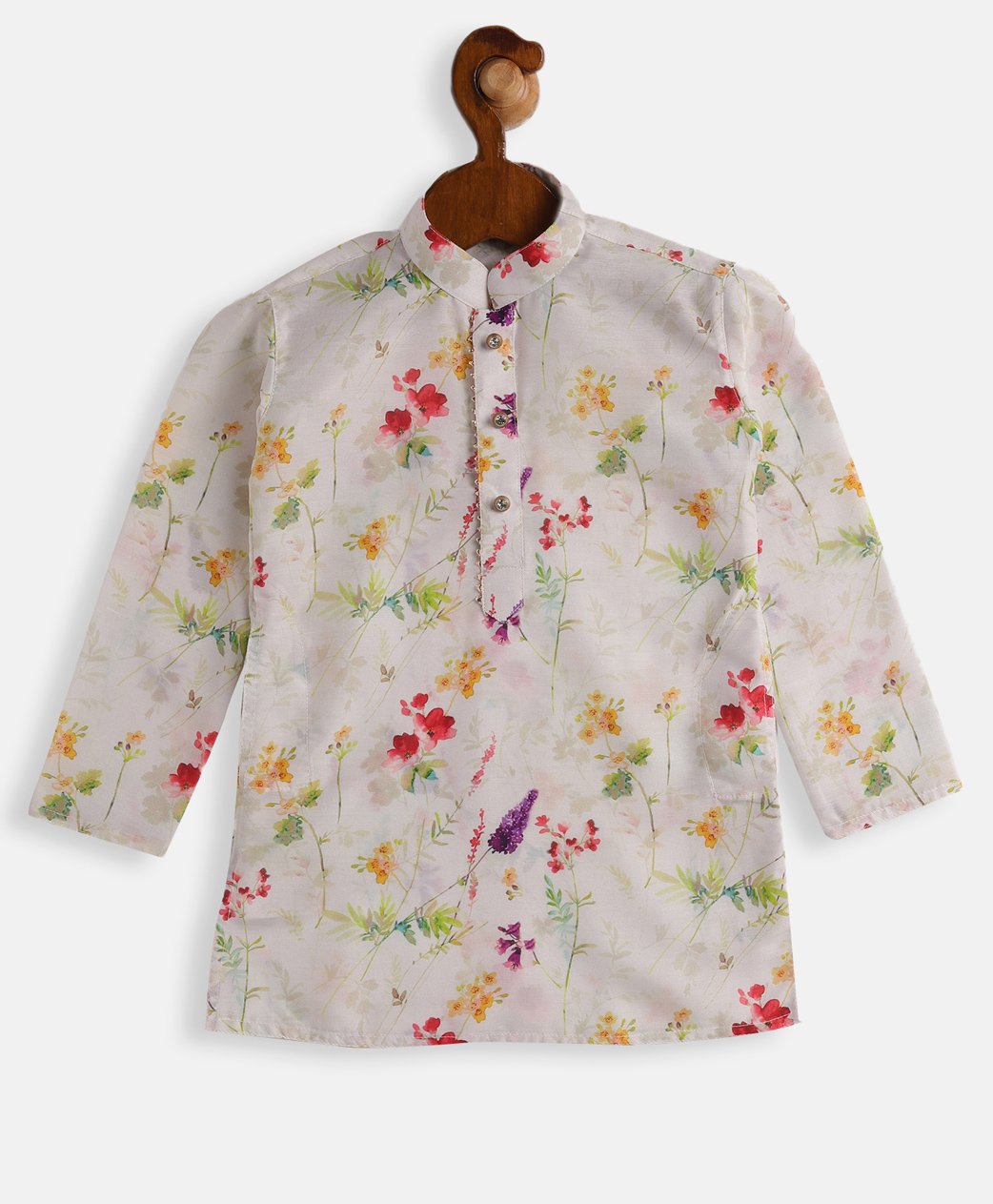 Vastramay Full Sleeves Floral Printed Kurta - Cream & Multi Color-image-41