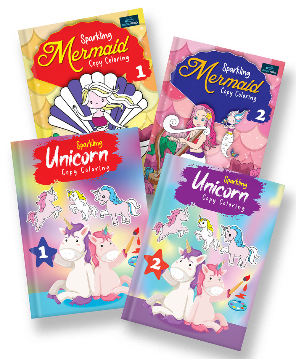 Combo Pack Of 4 Unicron & Mermaid Sparkling Colouring Books - English-image-3