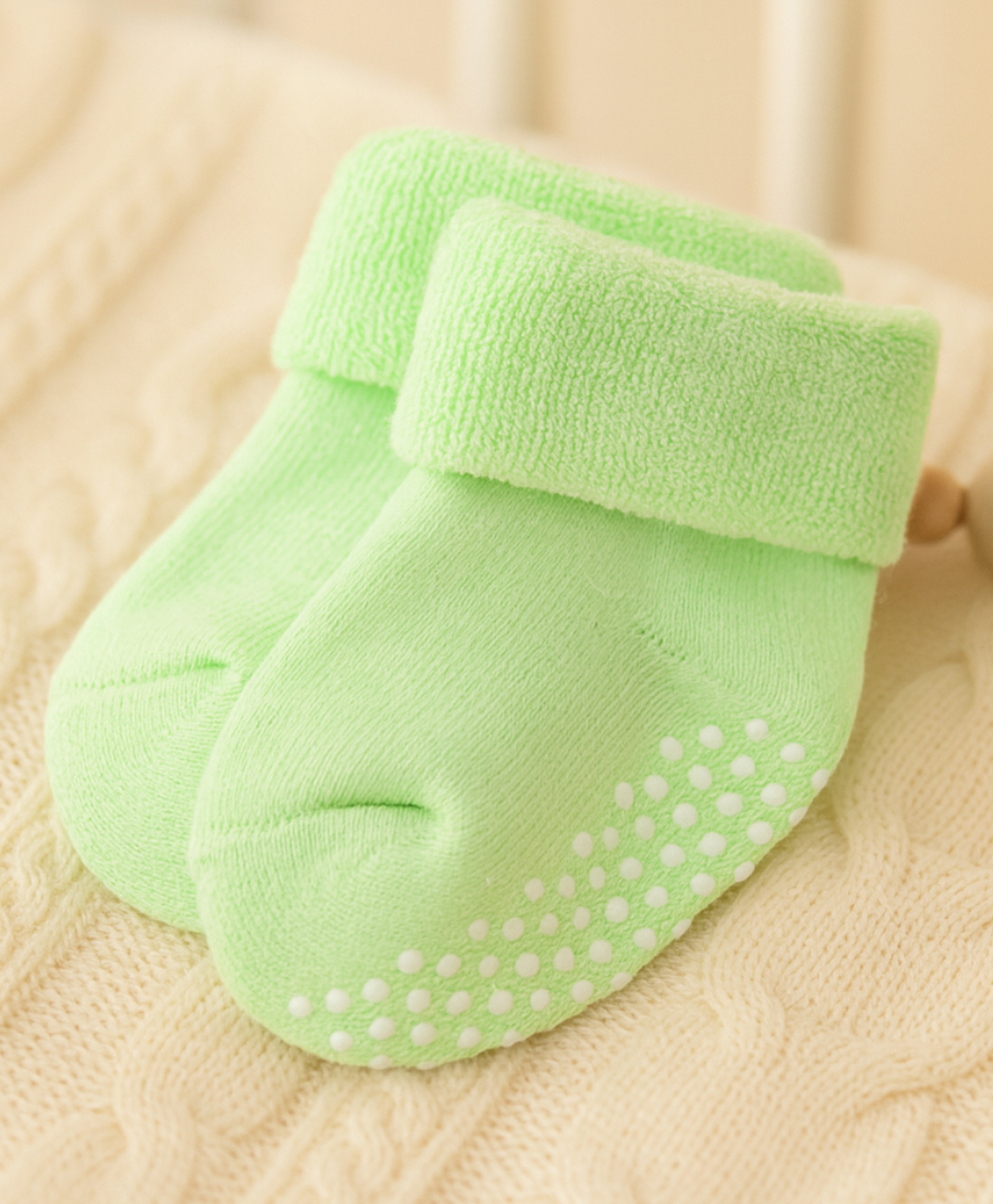 AHC Baby Socks Cotton Breathable Anti Skid Thick Warm Kids Socks - Green-image-14