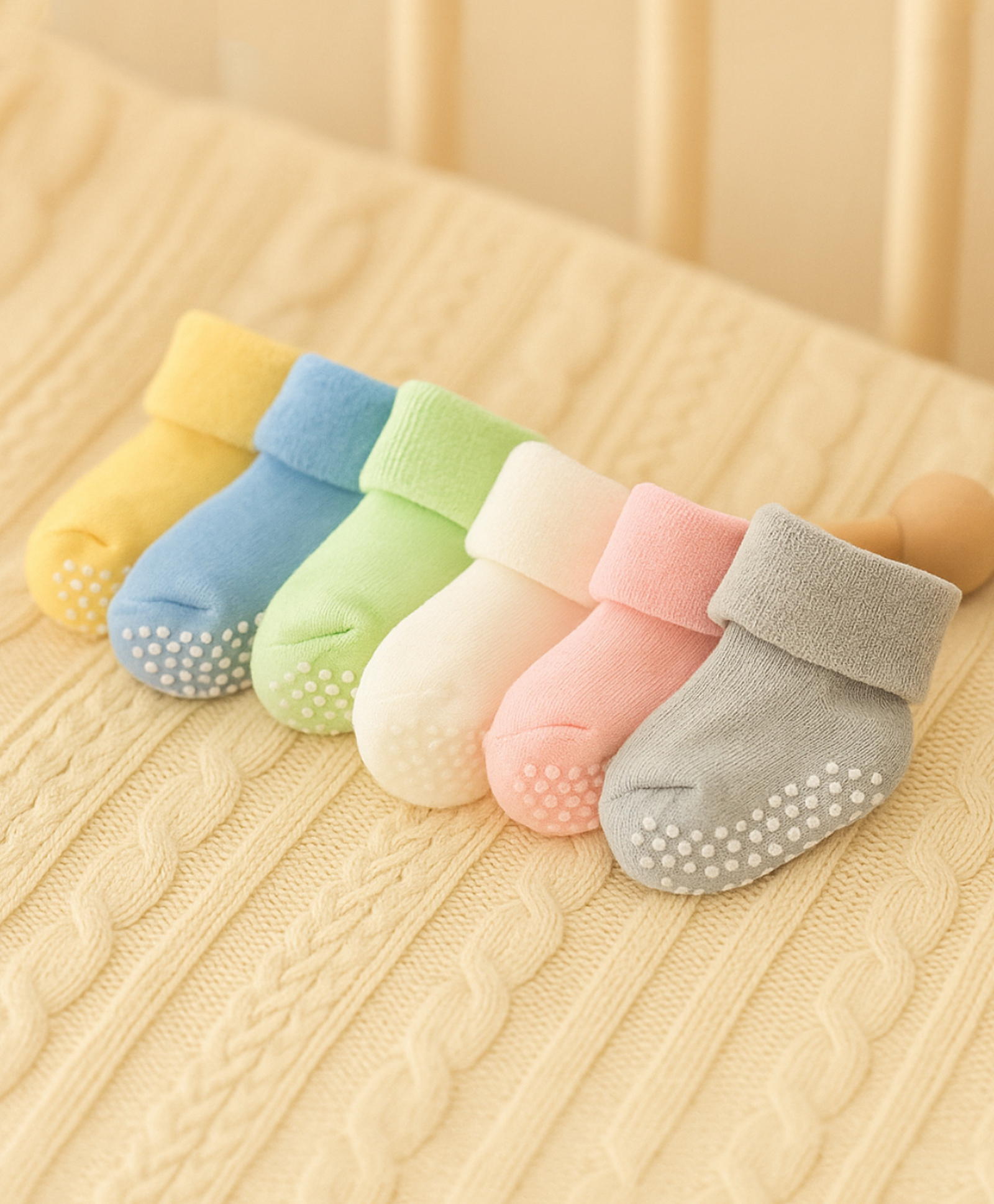 AHC Baby Socks Cotton Breathable Anti Skid Thick Warm Kids Socks Pack of 6 - Multicolour-image-34