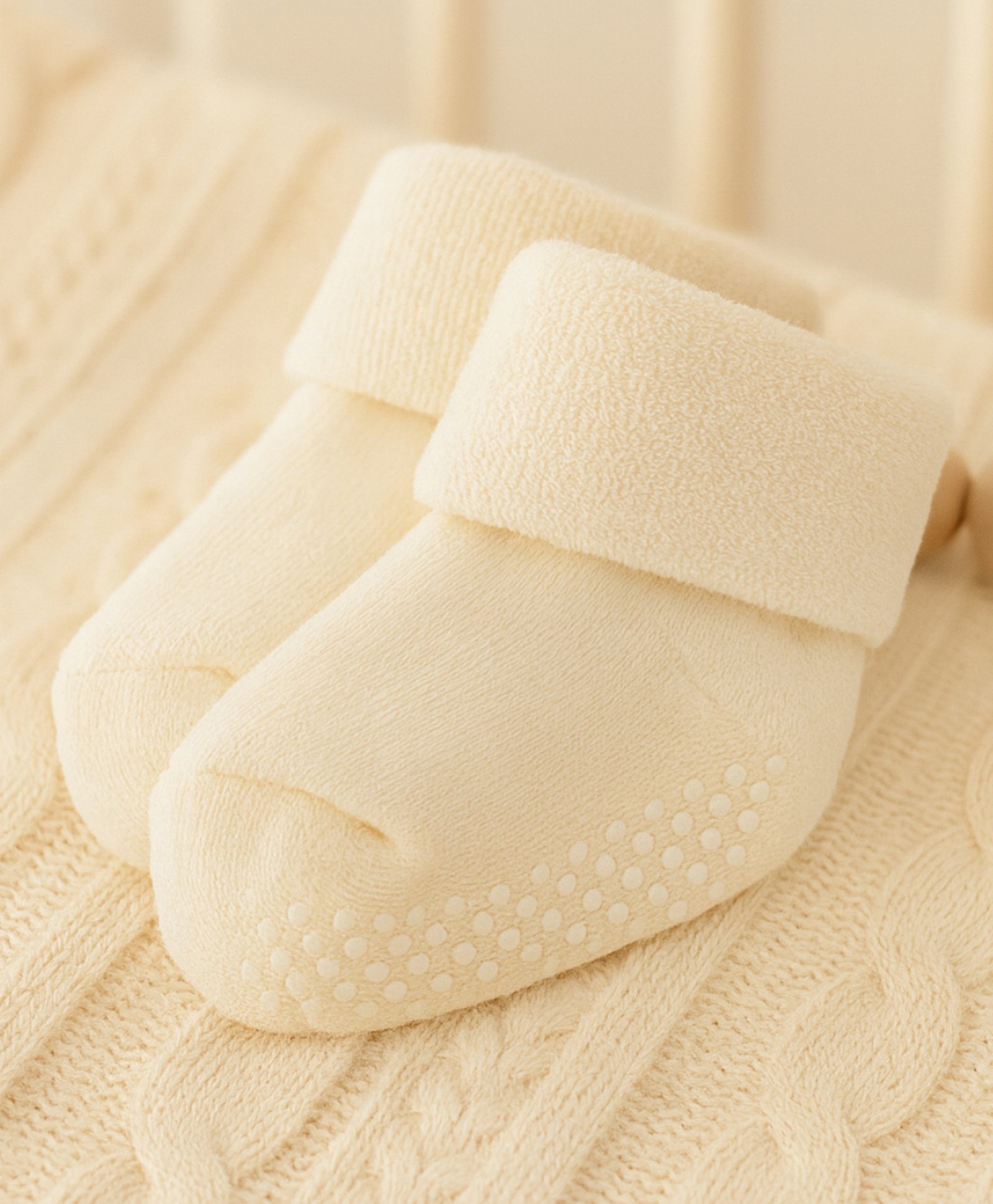 zikku AHC Baby Socks Cotton Breathable Anti Skid Thick Warm Kids Socks - White-picture-26