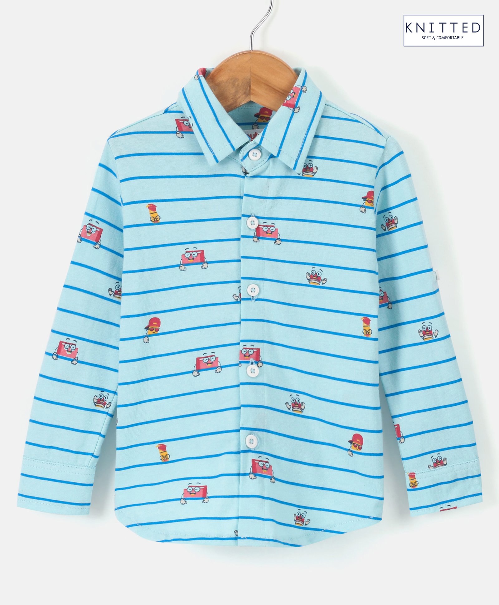 Babyhug Knitted Full Sleeves Printed Shirt - Blue-image-18