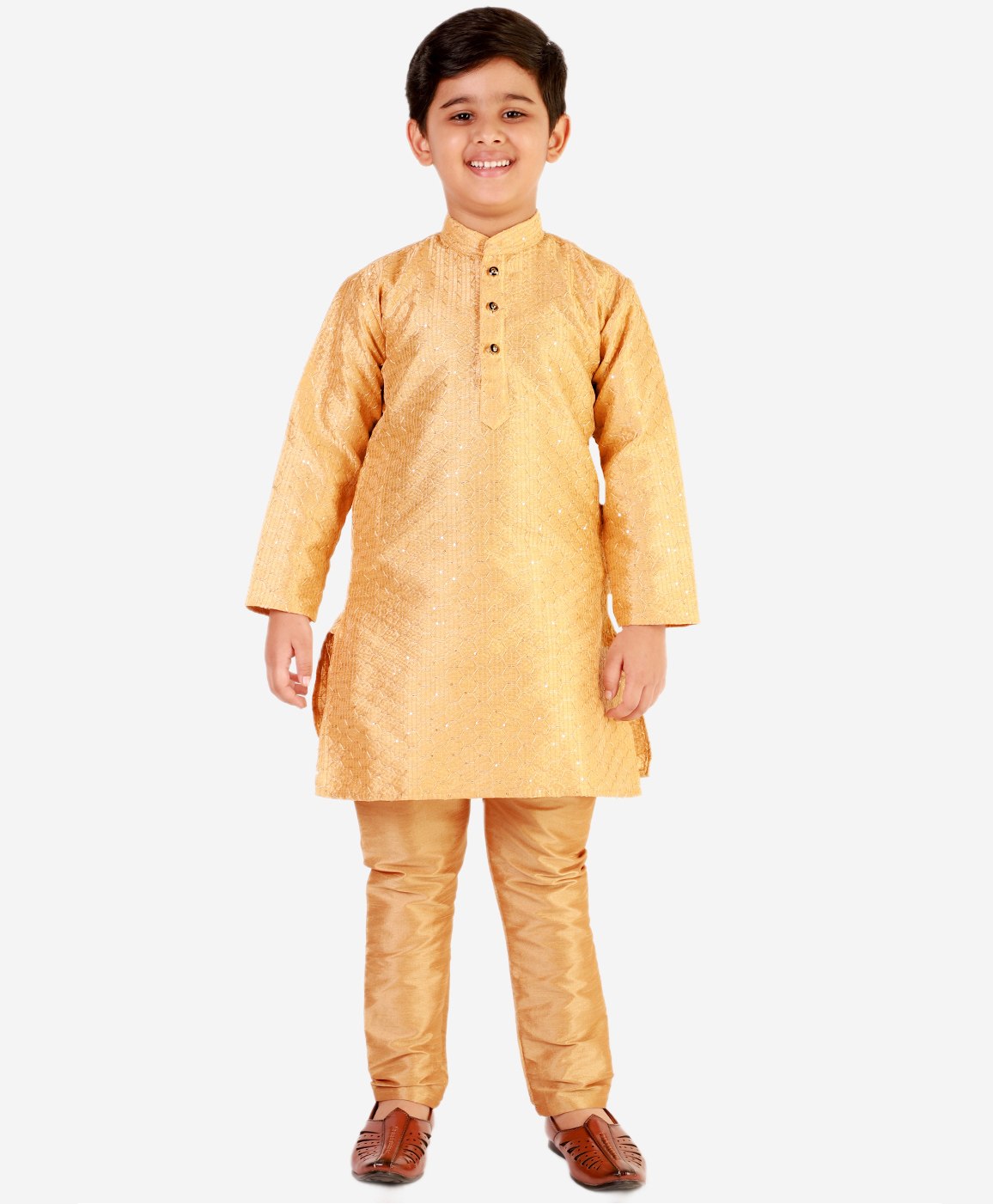 P-MARK Full Sleeves Embroidery Kurta With Pyjama - Yellow-picture-17