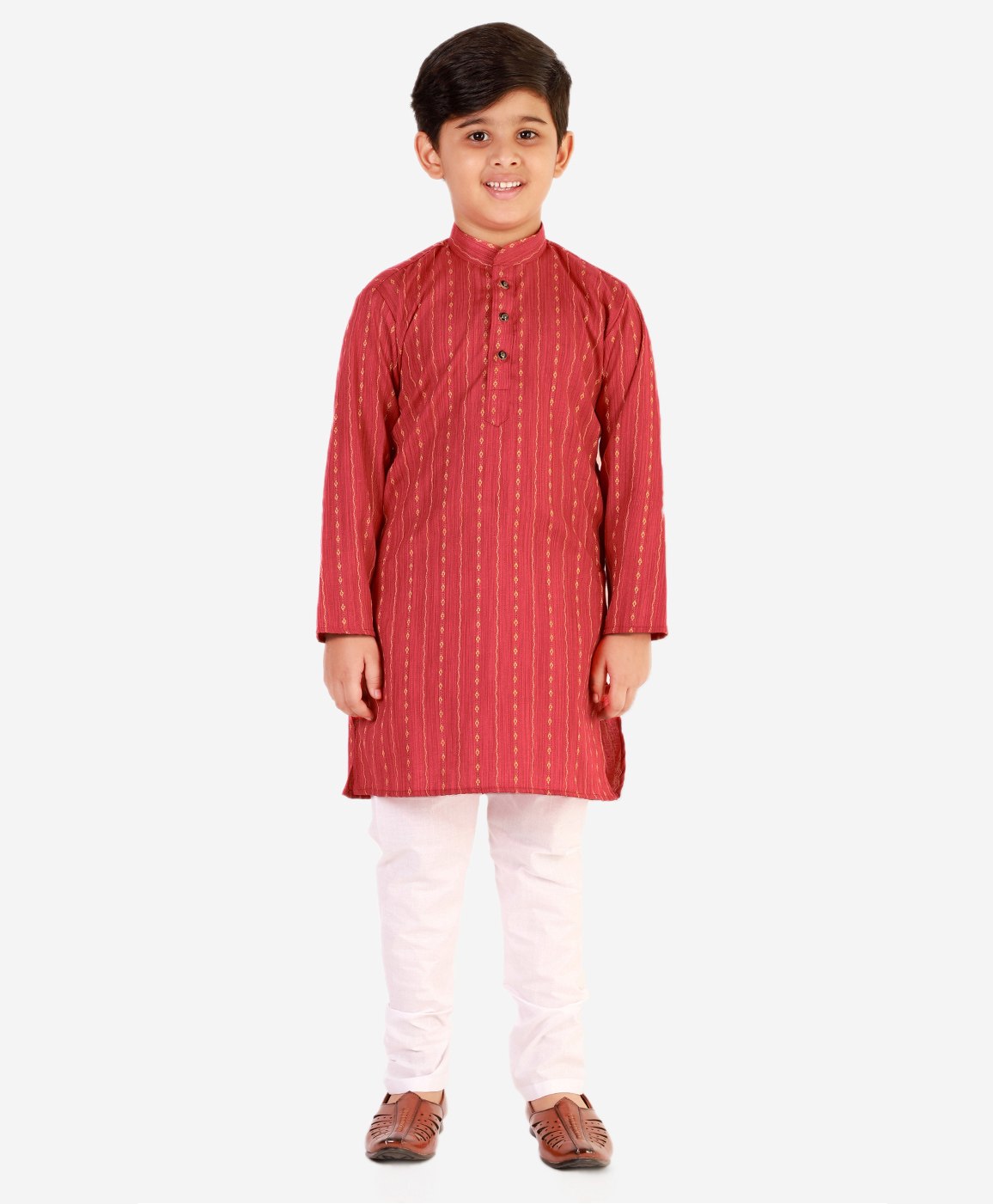 P-MARK Full Sleeves Self Design Kurta With Pyjama - Red-picture-17