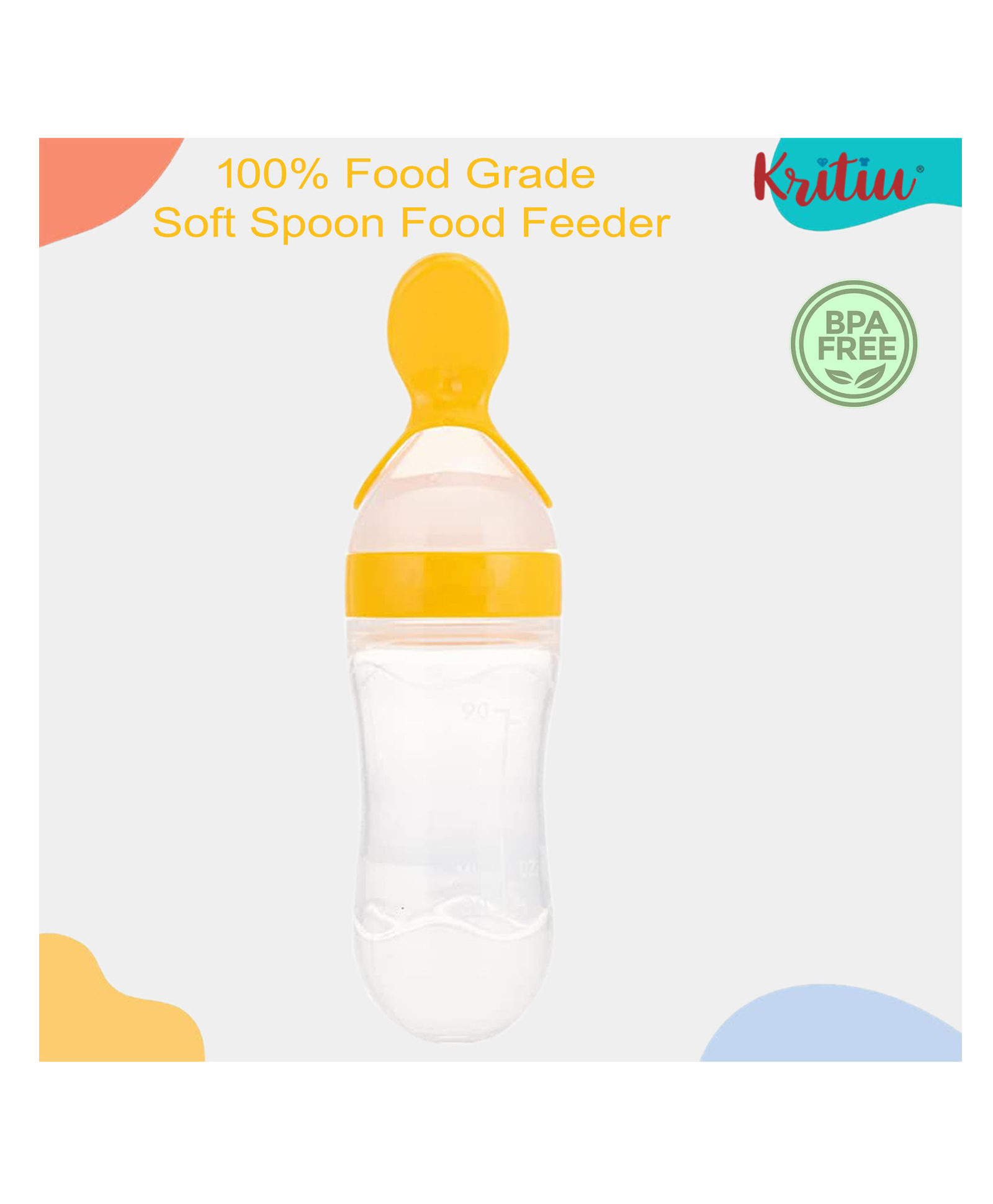 Kritiu Baby Squeezy Silicone Food Feeder Yellow - 90 ml-picture-12