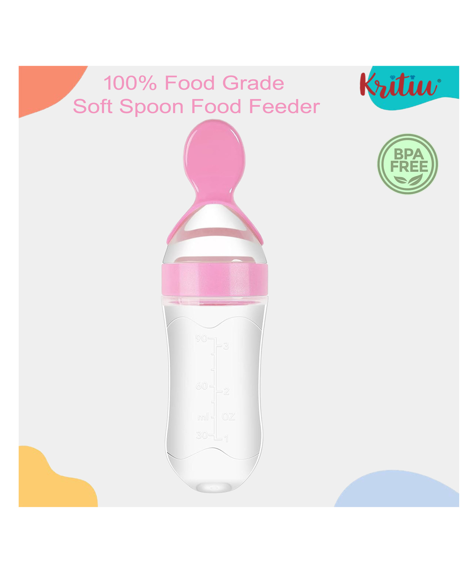 Kritiu Baby Squeezy Silicone Food Feeder Pink - 90 ml-picture-39