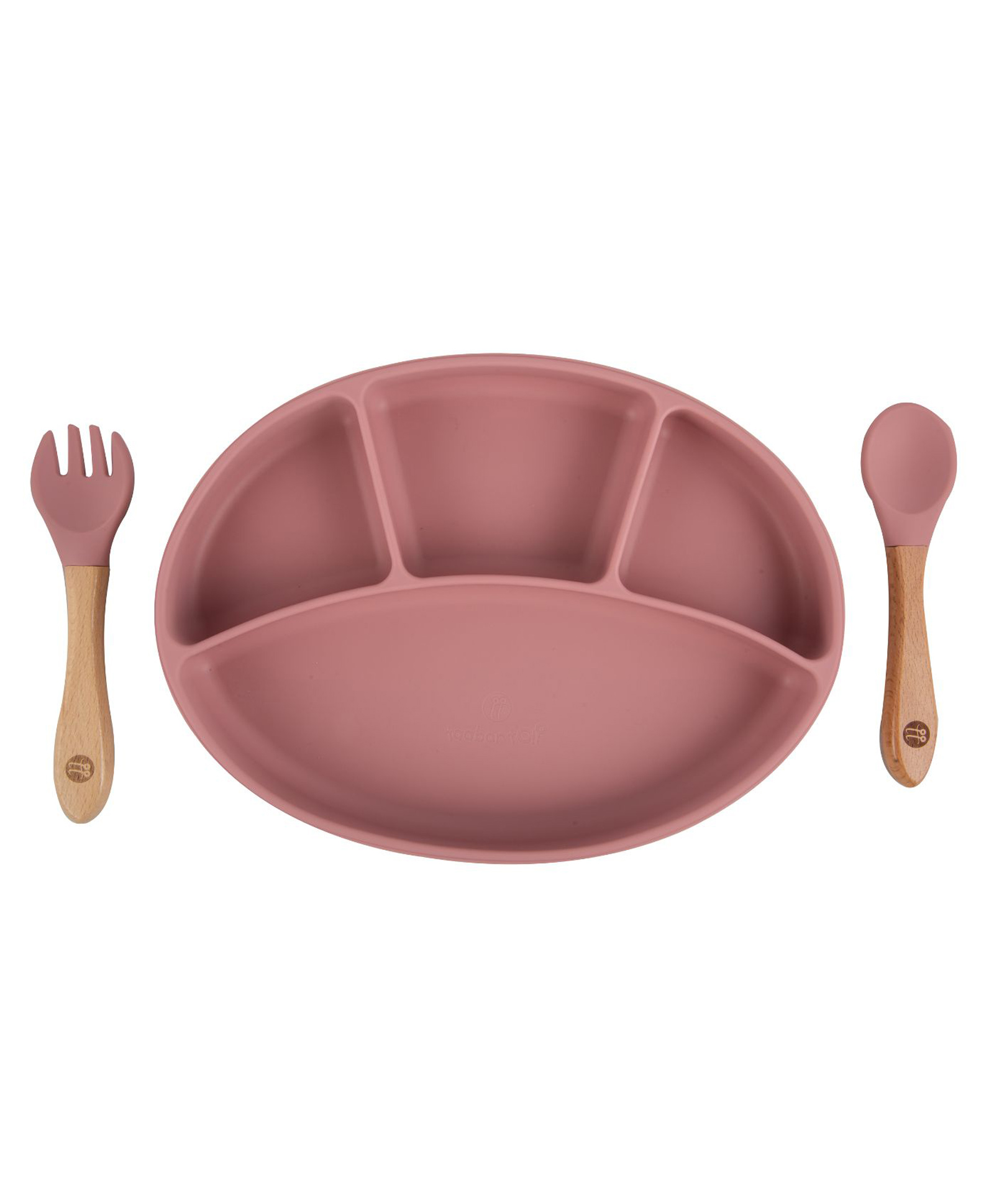 Taabartoli Silicone Plate With Suction Bamboo Spoon and Fork Set - Pink-picture-18