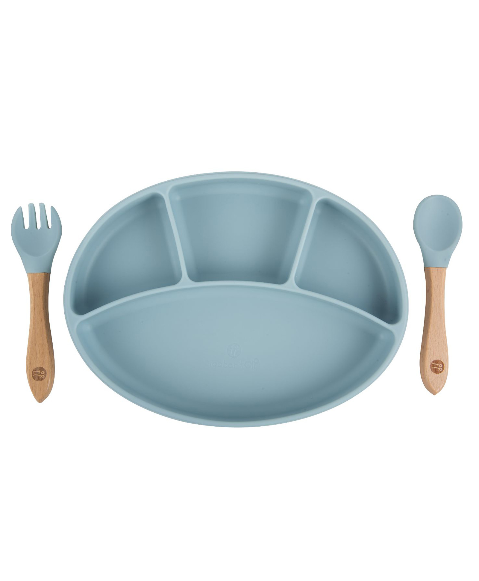Taabartoli Silicone Plate With Suction Bamboo Spoon And Fork Set- Blue-picture-15