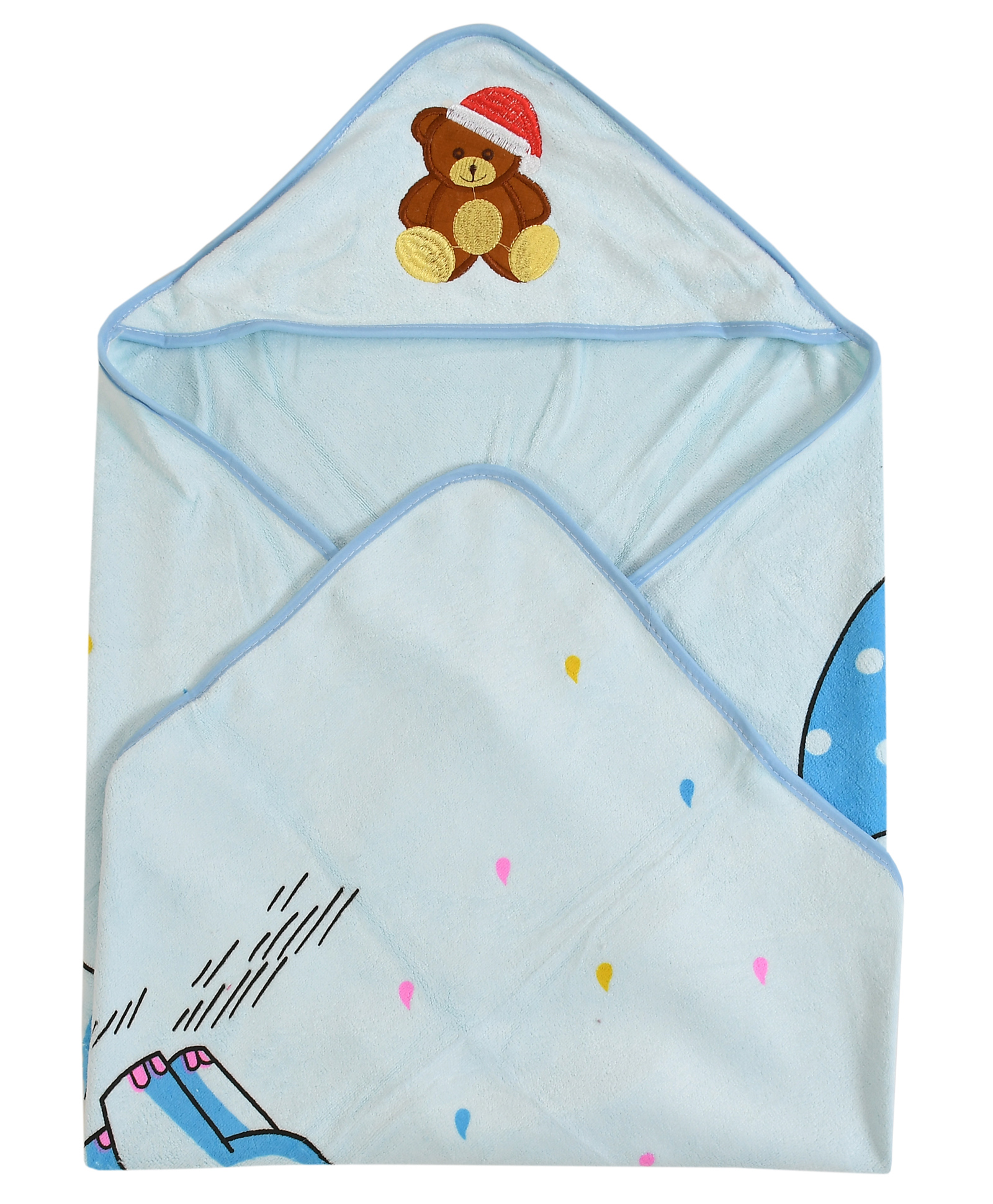 Jars Collections Baby Knit Terry Cartoon Print Hooded Towel - Blue-image-36