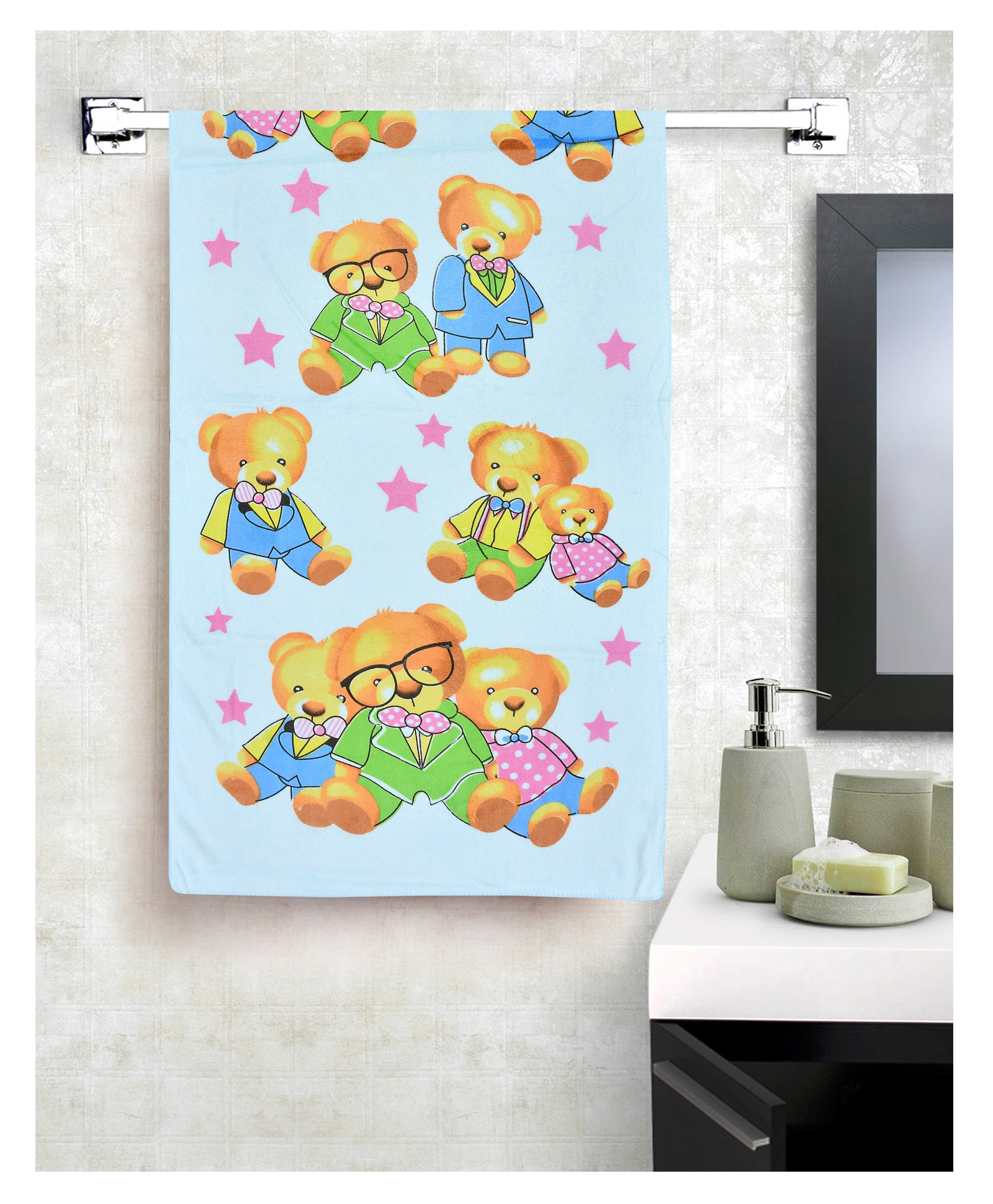 JARS Collections 100% Microfiber Towels Cartoon Animal Birthday Party Print  - Blue-picture-21