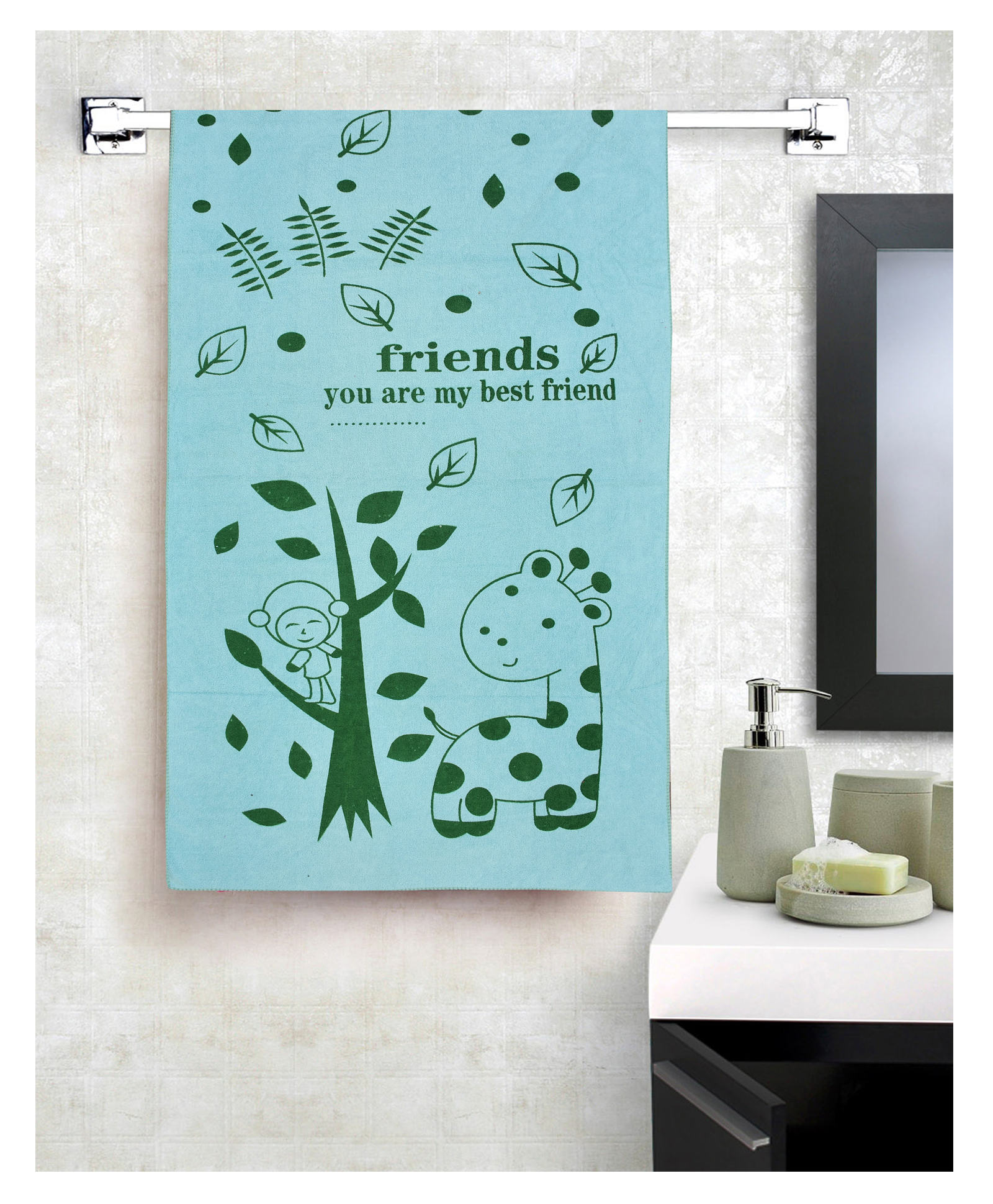 Jars Collections 100% Microfiber Towels Cartoon Animal Text Print  - Green-picture-12