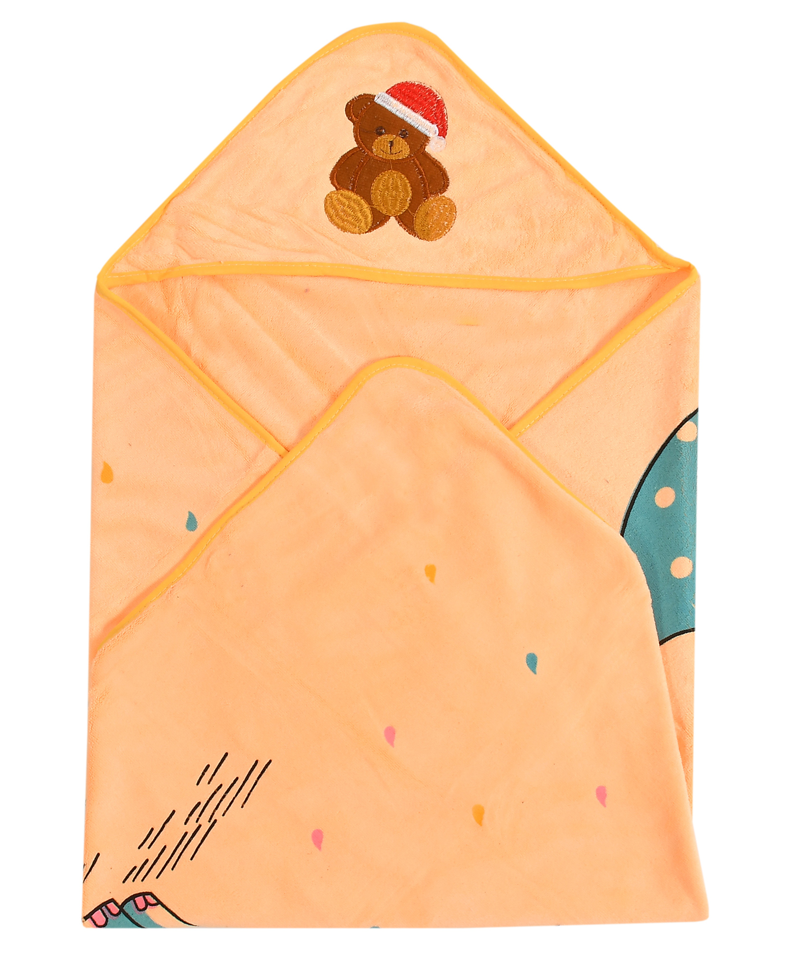 Jars Collections Baby Knit Terry Cartoon Print Hooded Towel - Orange-picture-25