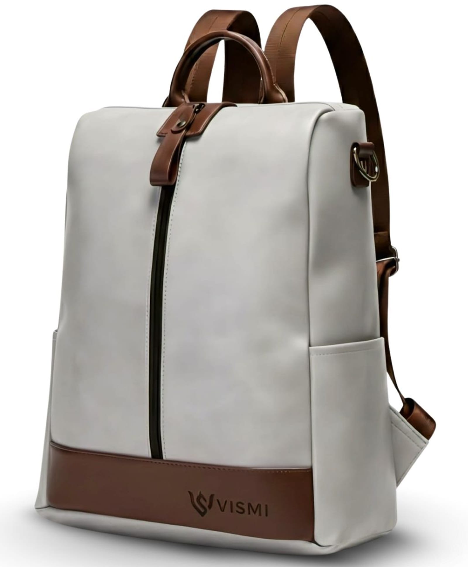 VISMIINTREND Vegan Leather Casual Backpack Purse Grey - Height 11.8 inches-image-13
