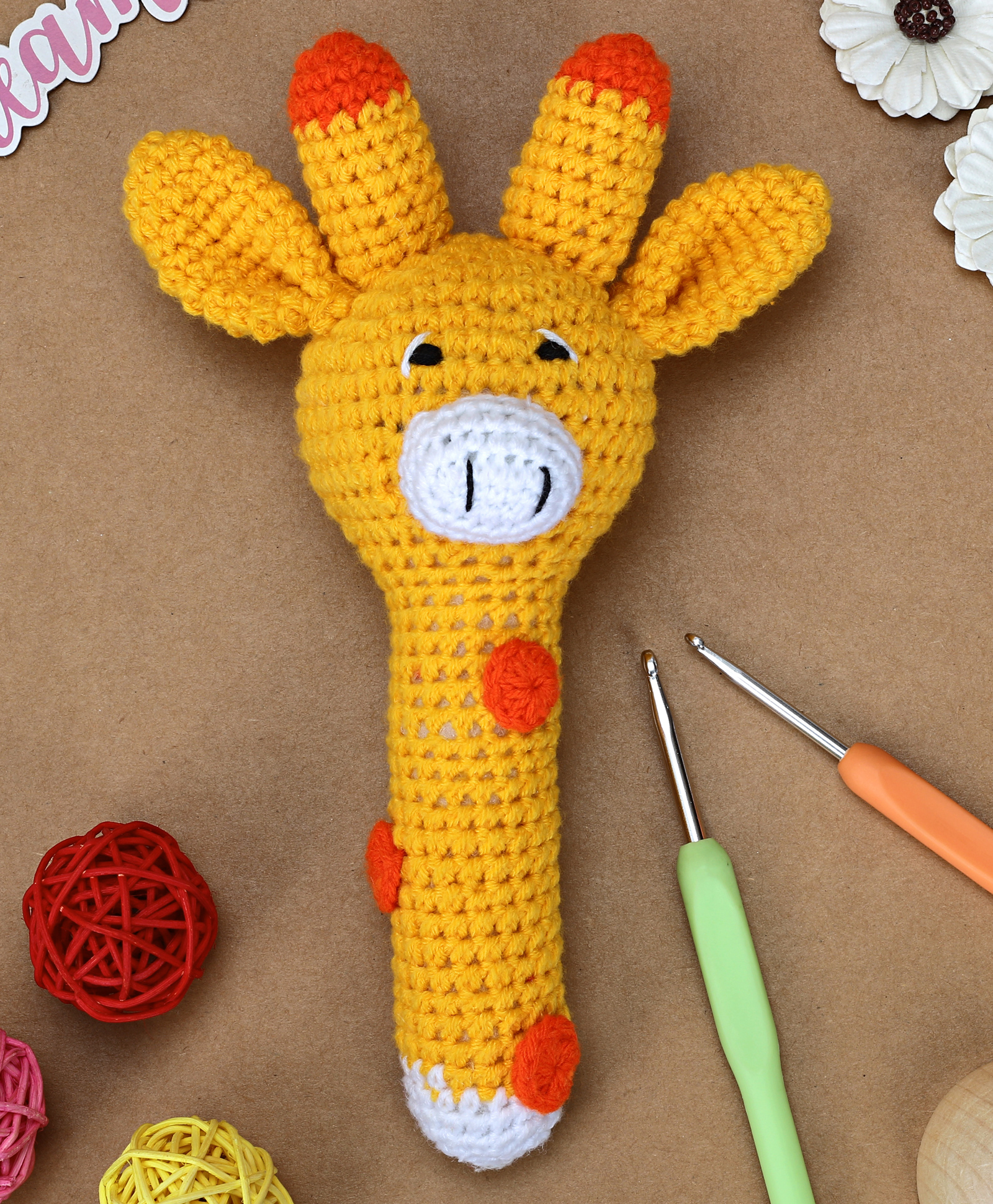 love crochet art Crochet Giraffe Rattle cum Soft Toys Yellow - 25 cm-picture-32