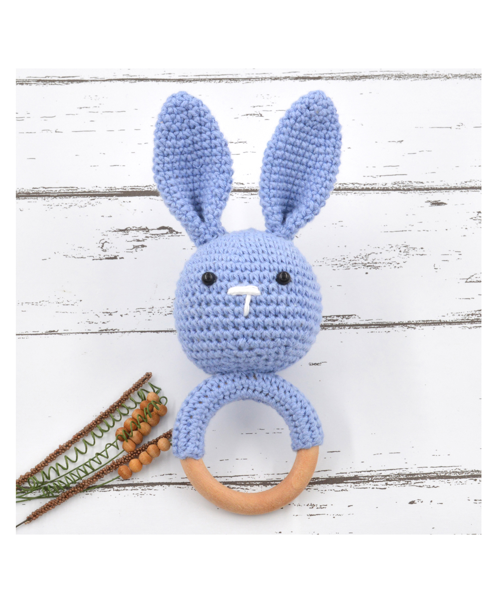 Love Crochet Art Rabbit Rattle Cum Soft Toys Blue - Height 18 cm-picture-25
