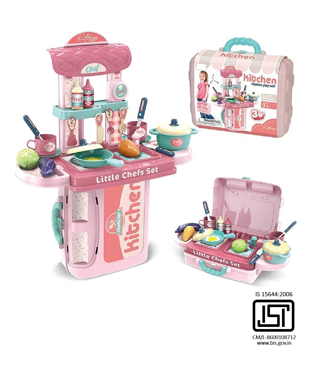 Planet of Toys 3 in 1 Portable Pretend and Play Kitchen Play Set Pack of 32 - Multicolour-image-36