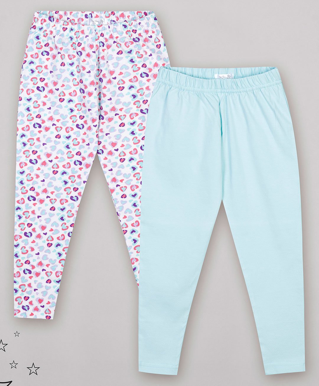 Sheer Love Pack Of 2 Solid And Hearts Print Leggings - Light Blue-picture-13