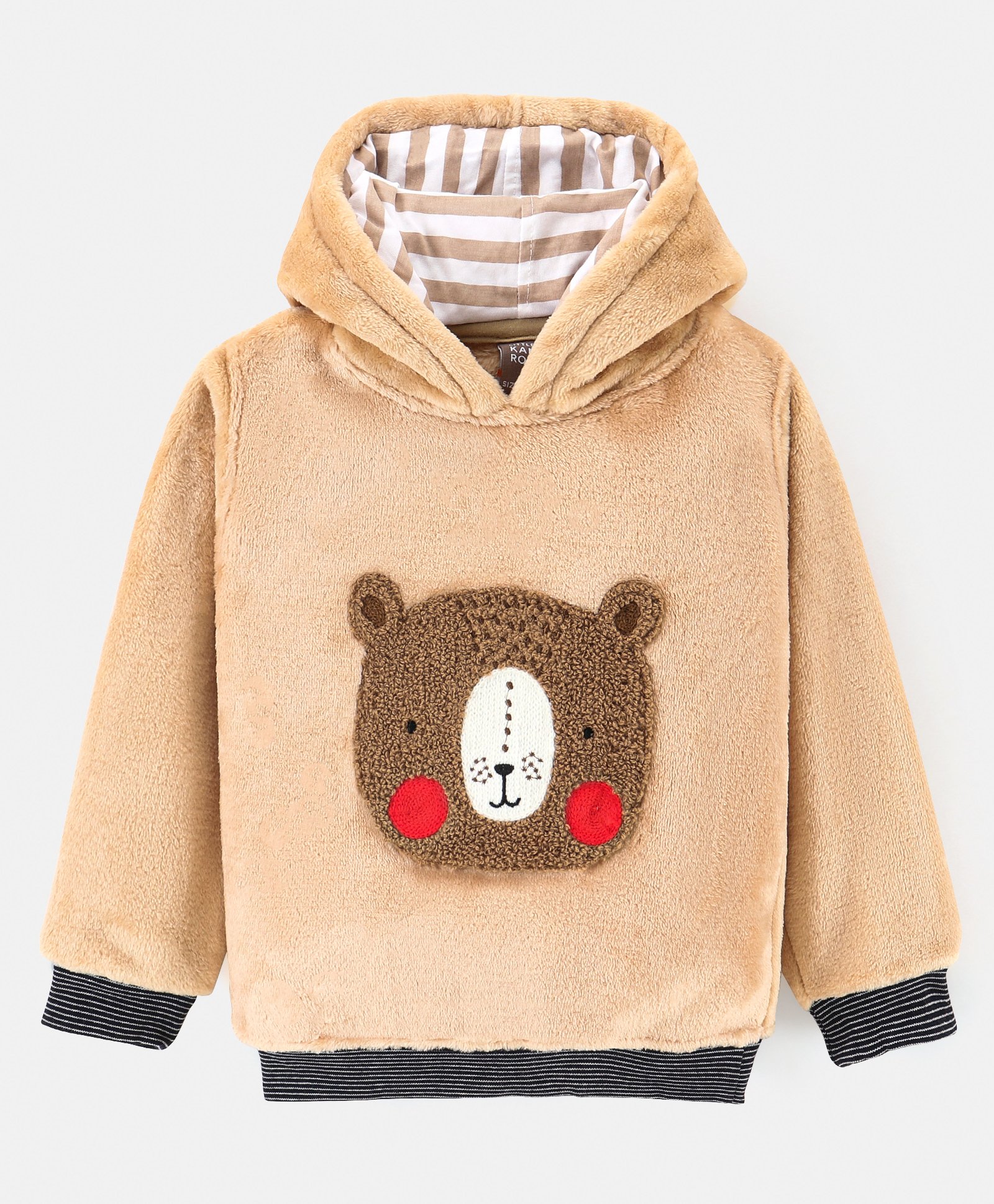 Little Kangaroos Full Sleeves Hooded Sweatshirt Bear Patch - Brown-picture-11