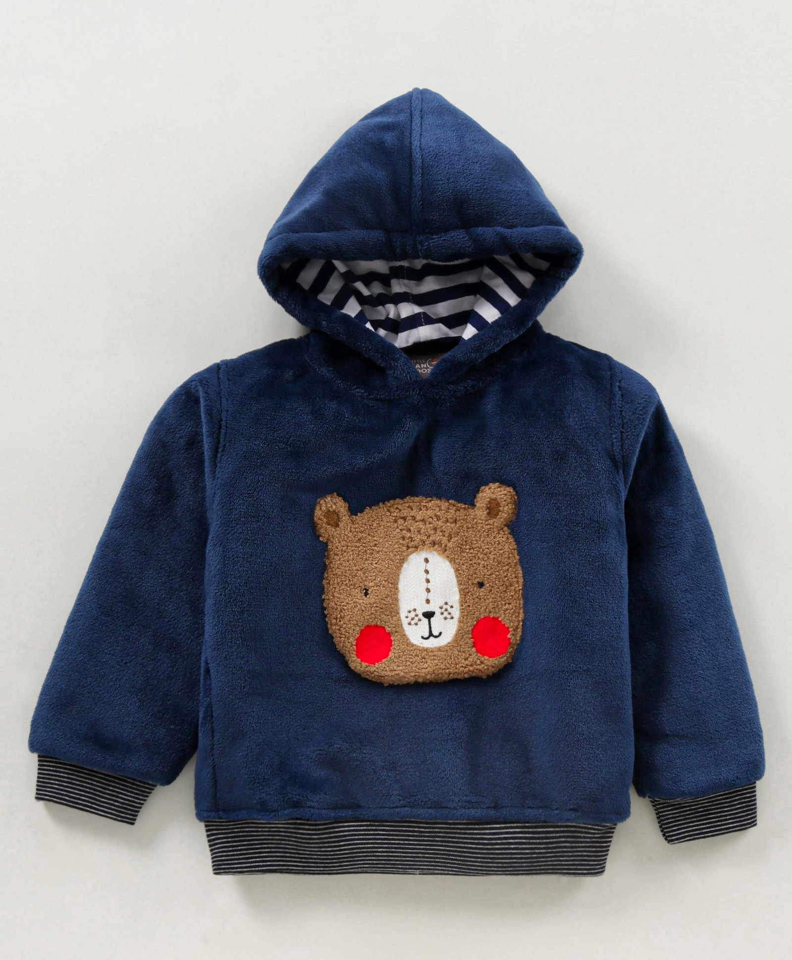 Little Kangaroos Full Sleeves Hooded Sweatshirt Bear Patch - Blue-picture-13