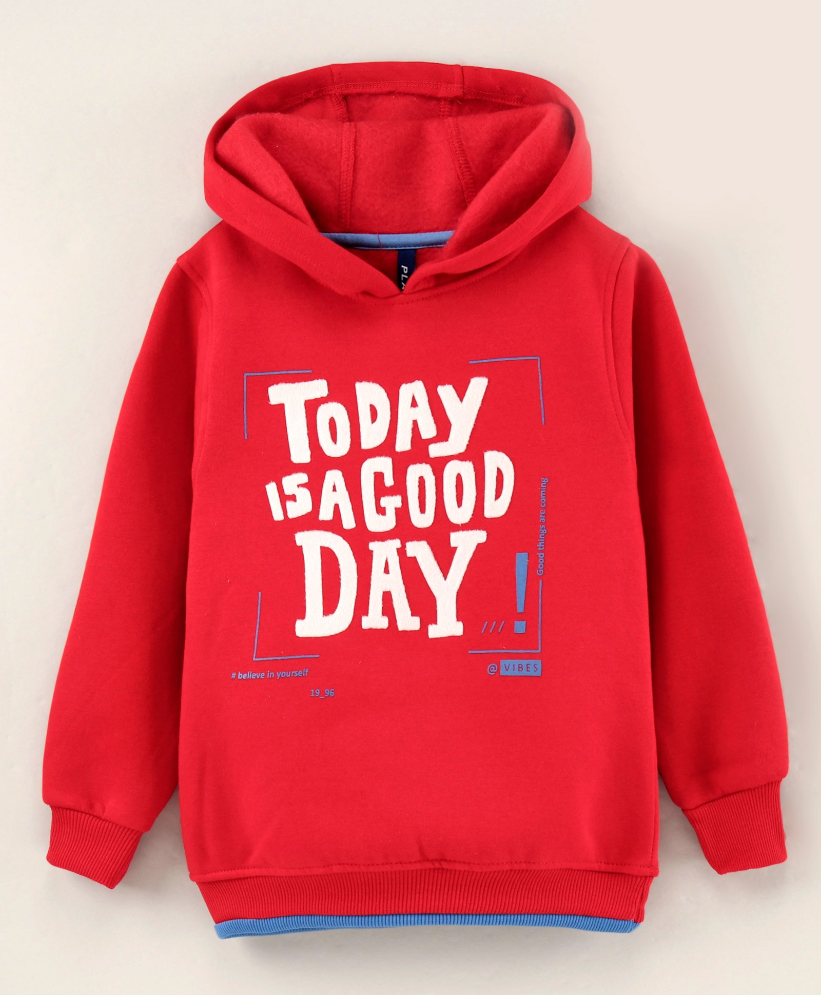 Little Kangaroos Full Sleeves Hooded Sweatshirt Text Print - Red-image-42