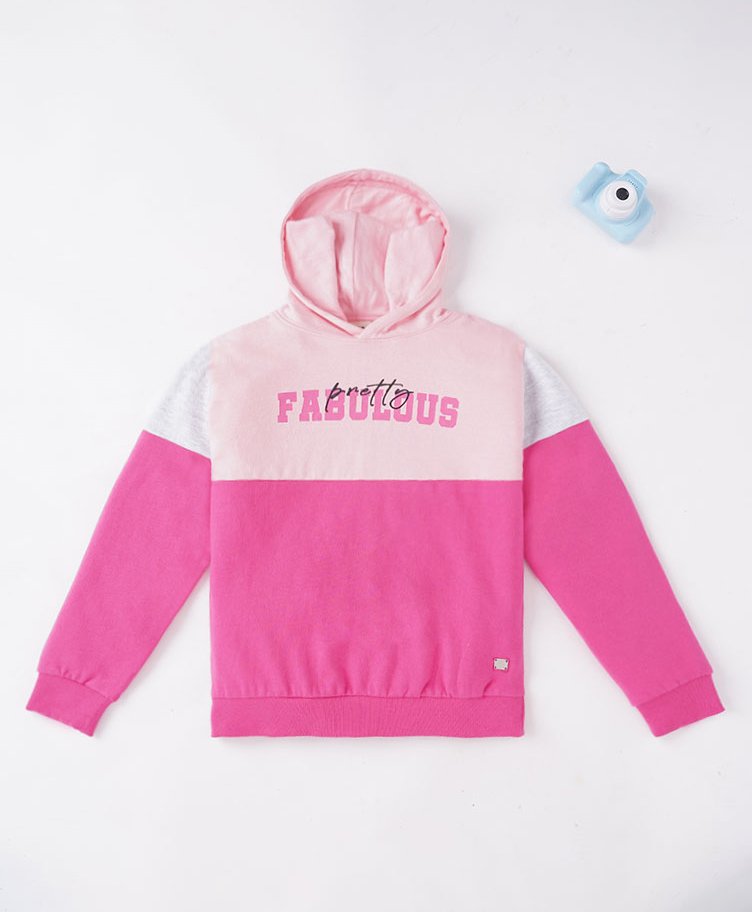 Ed-a-Mamma Sustainable Cotton Full Sleeves Hoodie Colour Block - Light Pink-picture-13