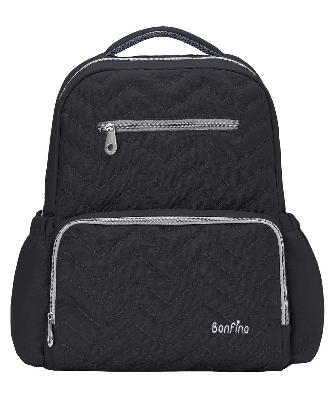 Bonfino Zig Zag Textured Free Size Diaper Backpack - Black-image-5