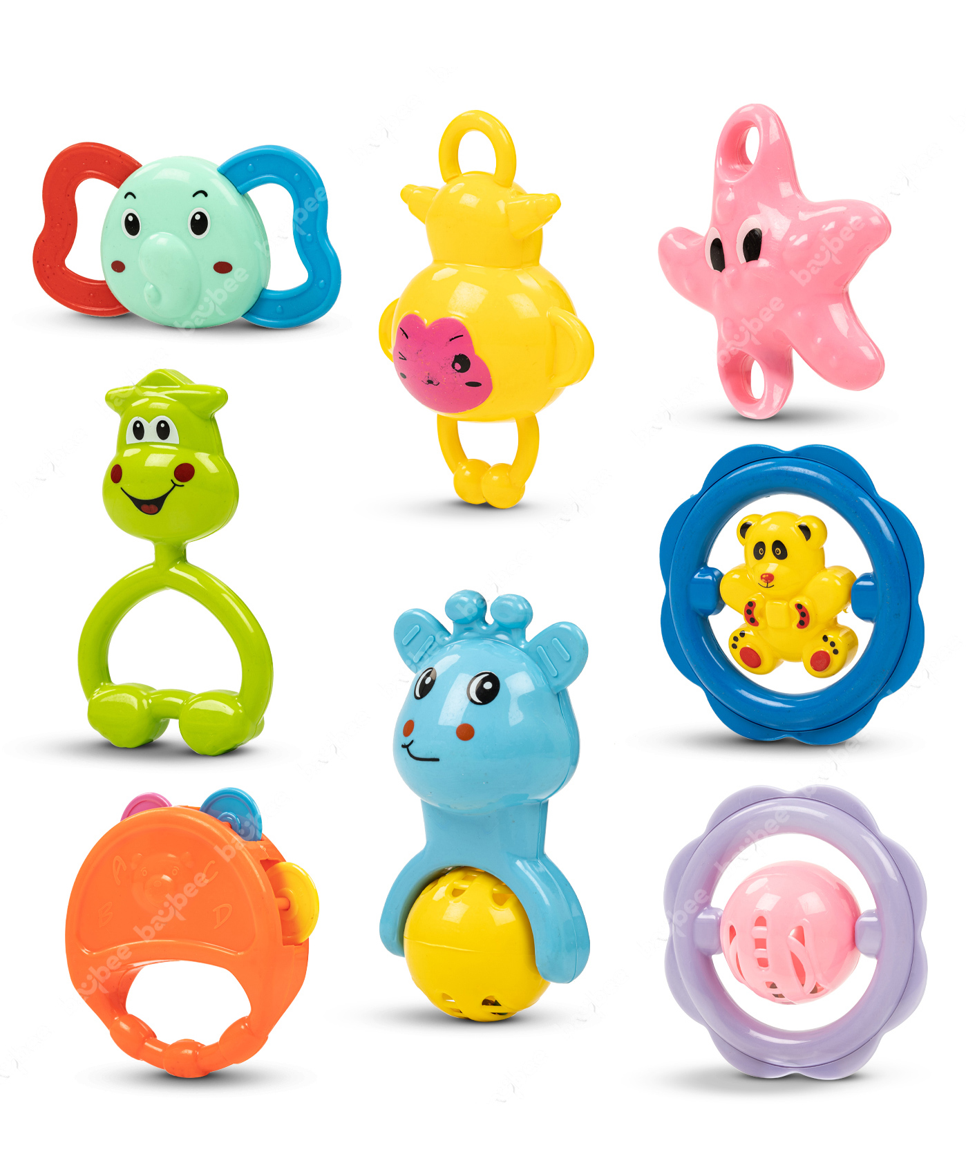Baybee Pack of 7 Rattles Toys Set for Baby Non-Toxic Musical Sound Rattle Teether for New Born Infant Babies With Smooth Edges (Color And Print May Vary)-image-30