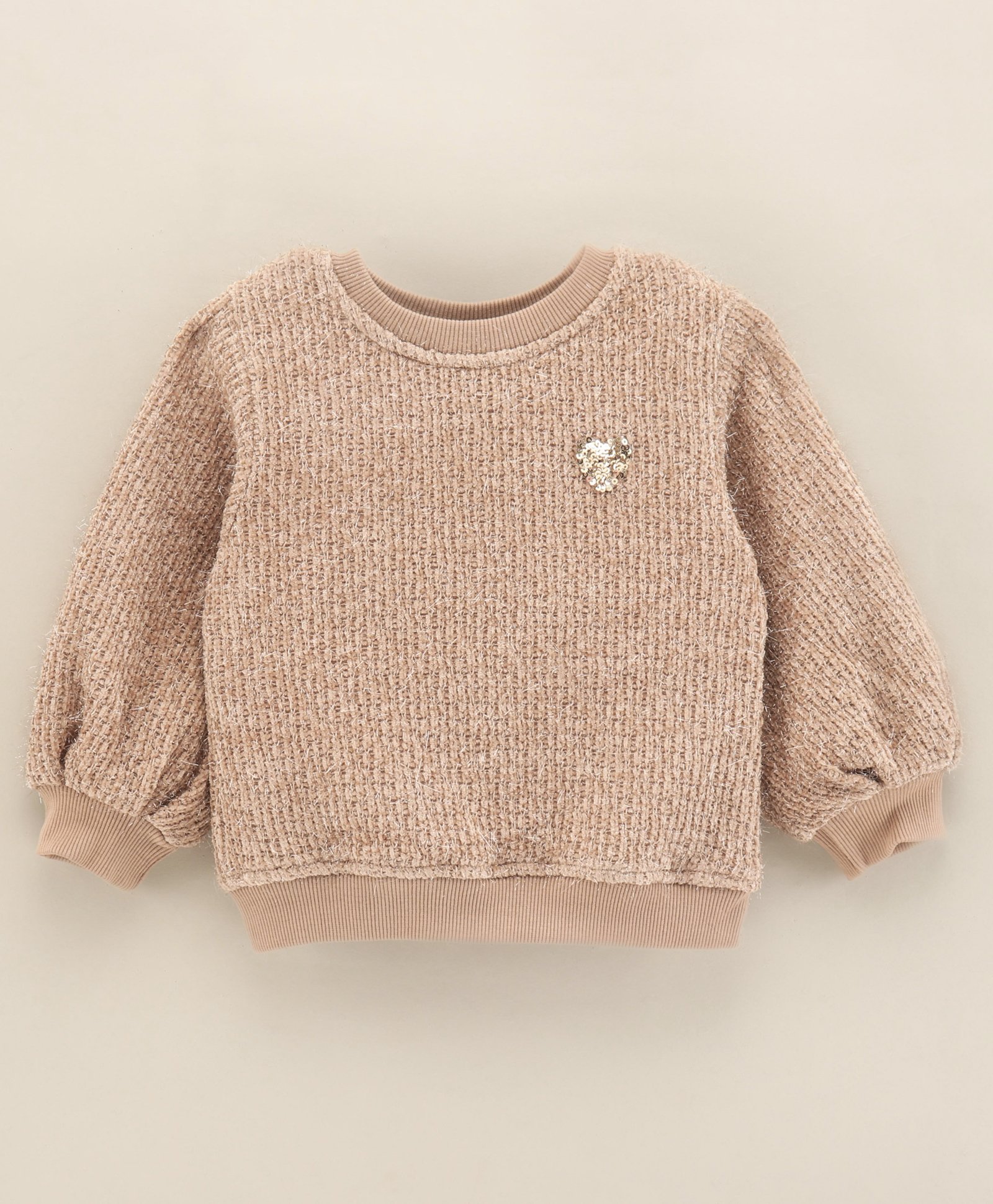 Little Kangaroos Full Sleeves Winter Top With Sequins Detailing- Brown-picture-23