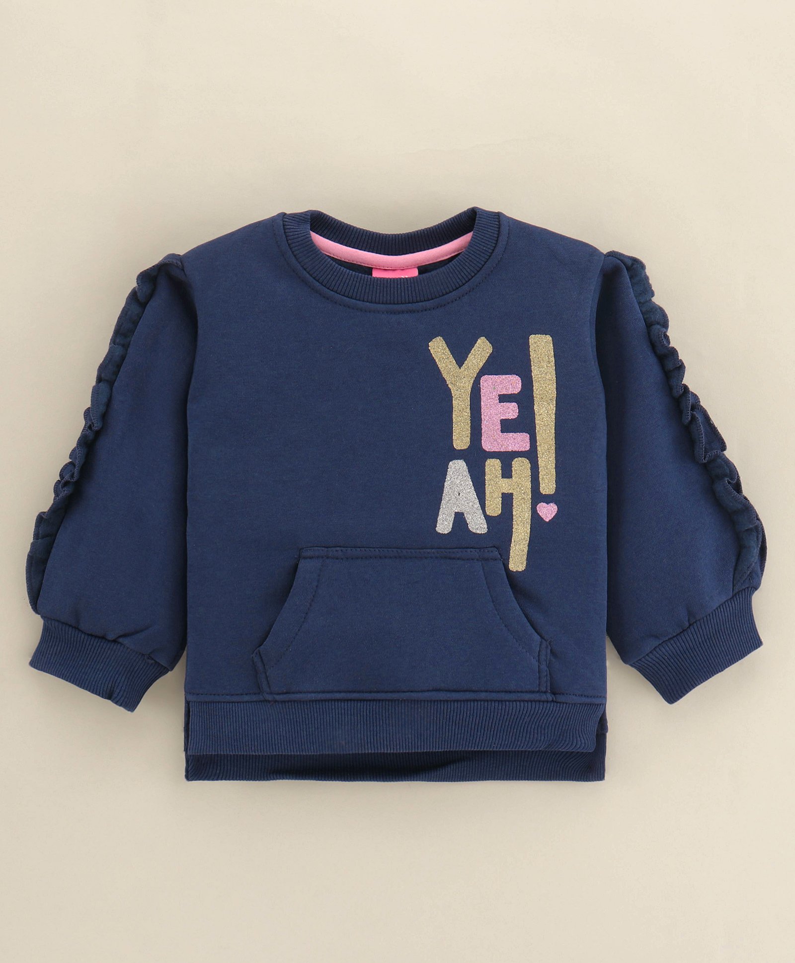 Little Kangaroos Full Sleeves Fleece Text Printed Sweatshirt - Navy Blue-image-26
