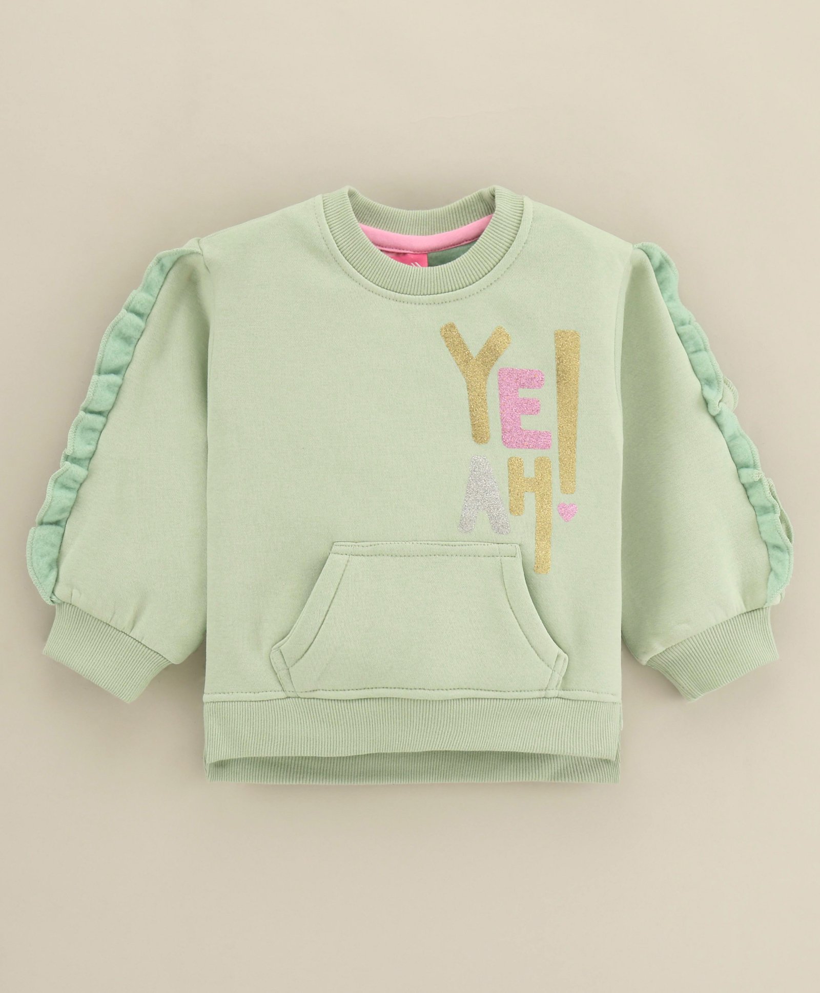Little Kangaroos Full Sleeves Fleece Text Printed Sweatshirt - Green-image-34