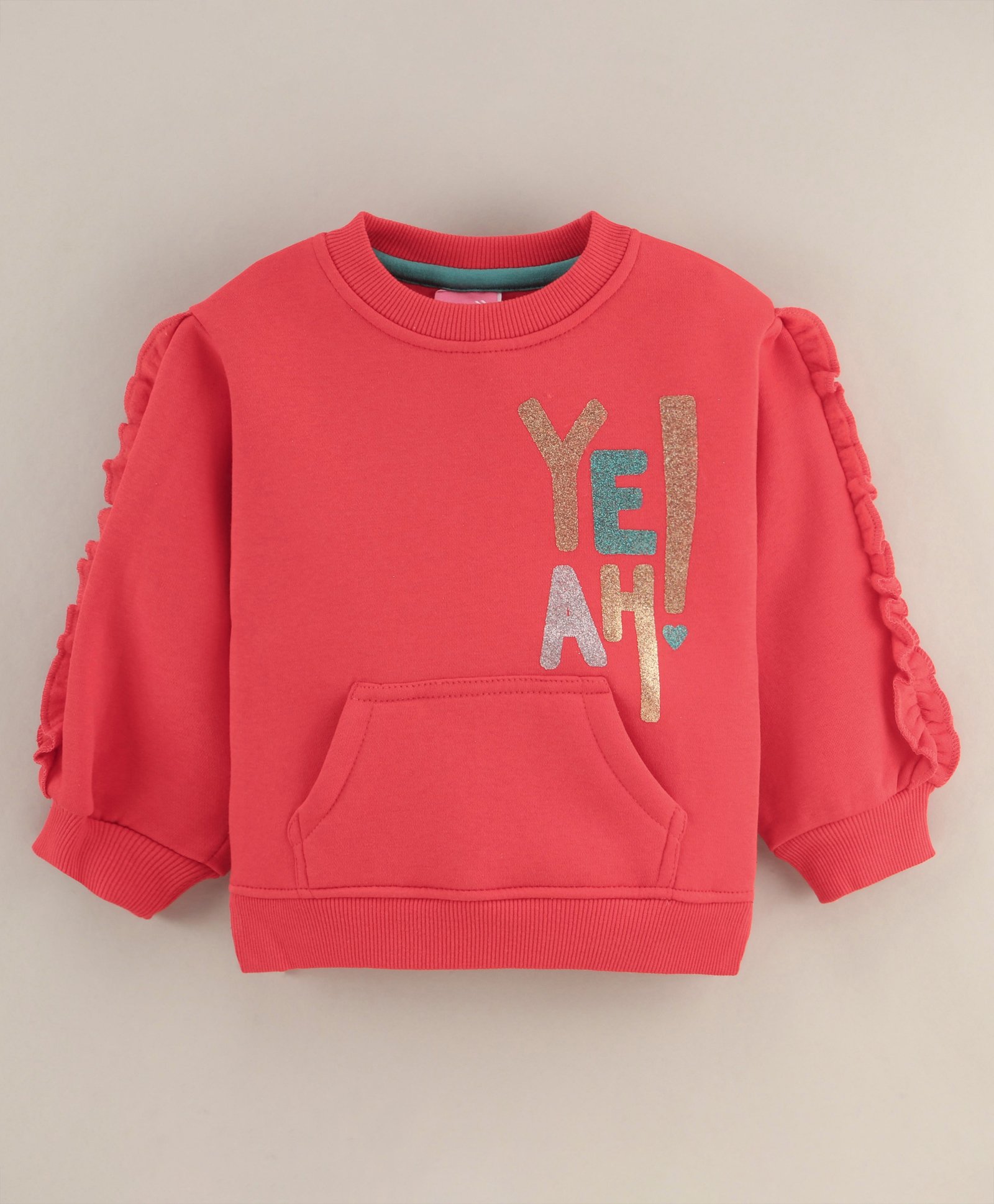 Little Kangaroos Full Sleeves Fleece Text Printed Sweatshirt - Red-image-43
