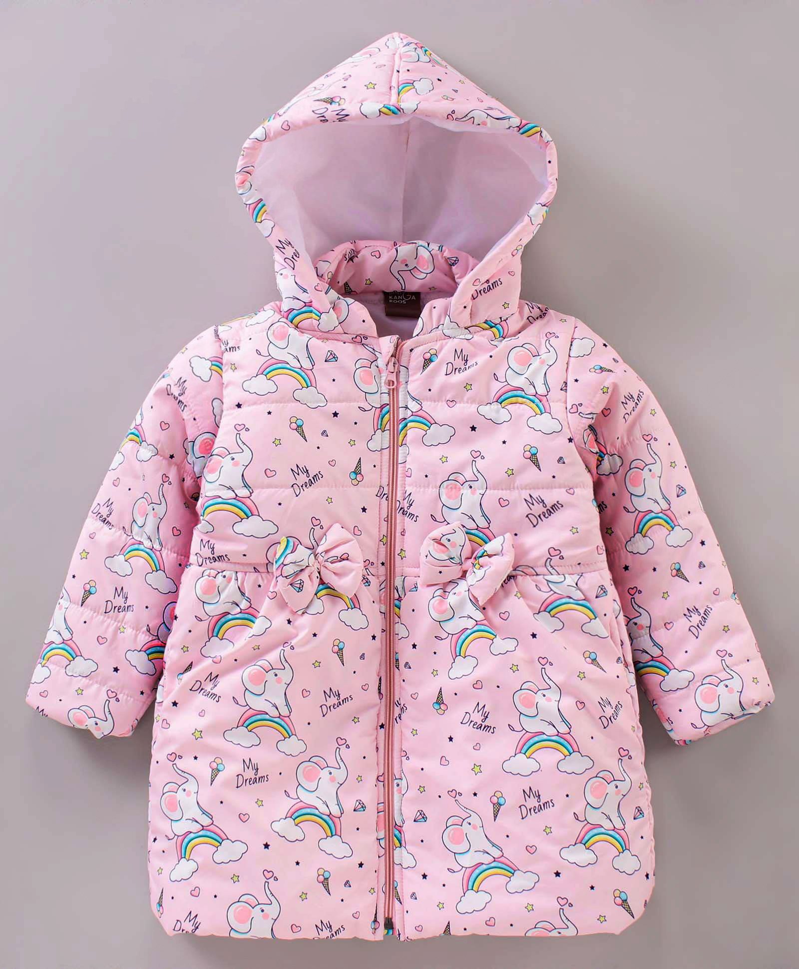 Little Kangaroos Full Sleeves Hooded Quilted Jacket Multi Print - Pink-image-32