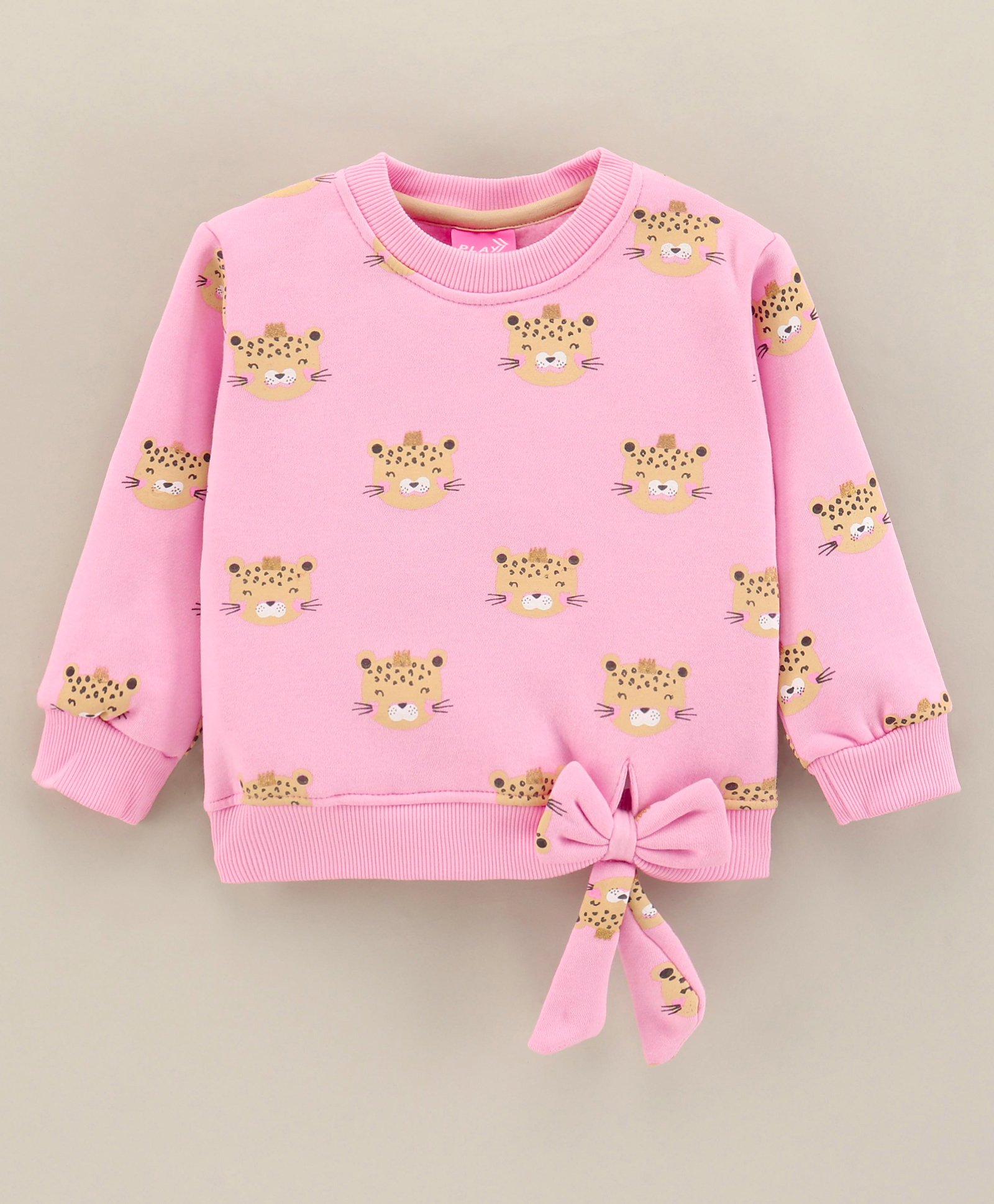 Little Kangaroos Full Sleeves Fleece Sweatshirt Cat Print - Baby Pink-image-1