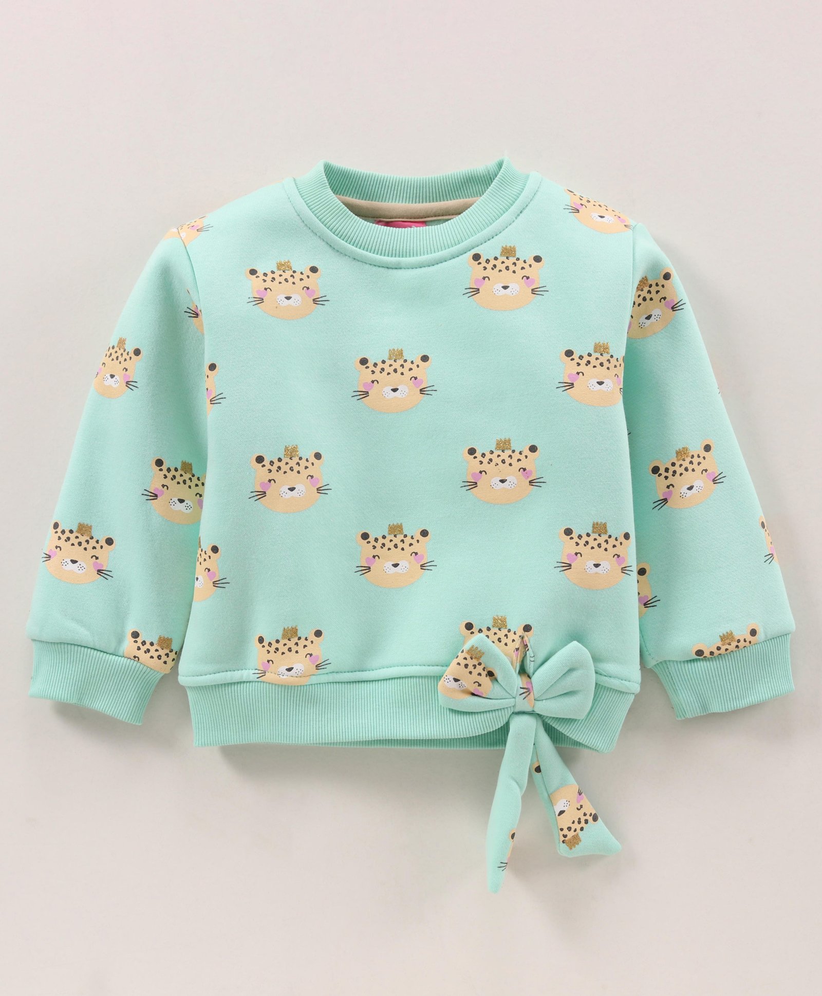 Little Kangaroos Full Sleeves Fleece Sweatshirt Cat Print - Marine Green-picture-45