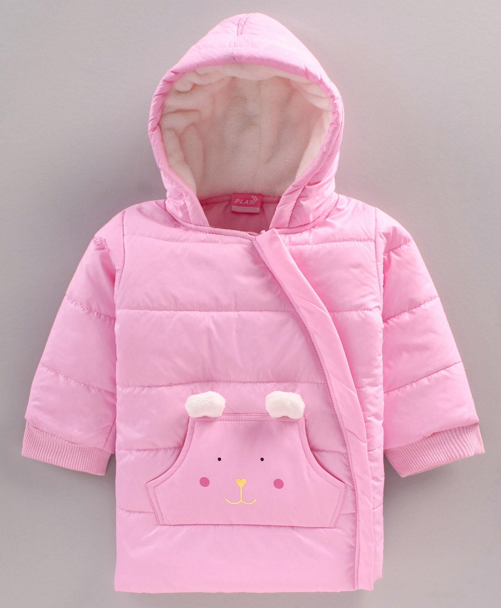 Little Kangaroos Full Sleeves Solid Winter Wear    Padded Hooded Jacket - Pink-picture-35