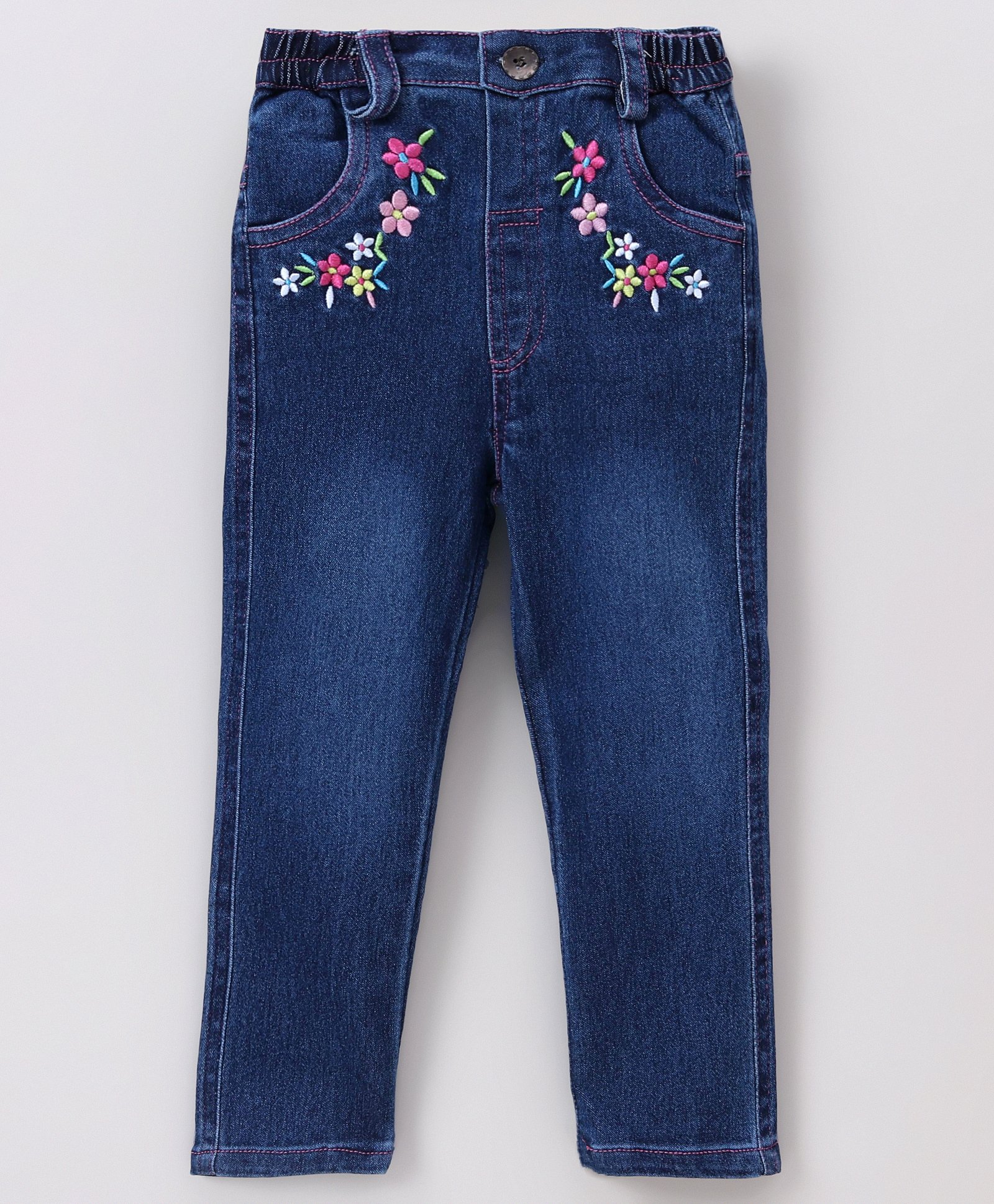 Wonderchild Floral Pocket Placement Embroidered Denim Leggings - Blue-image-8