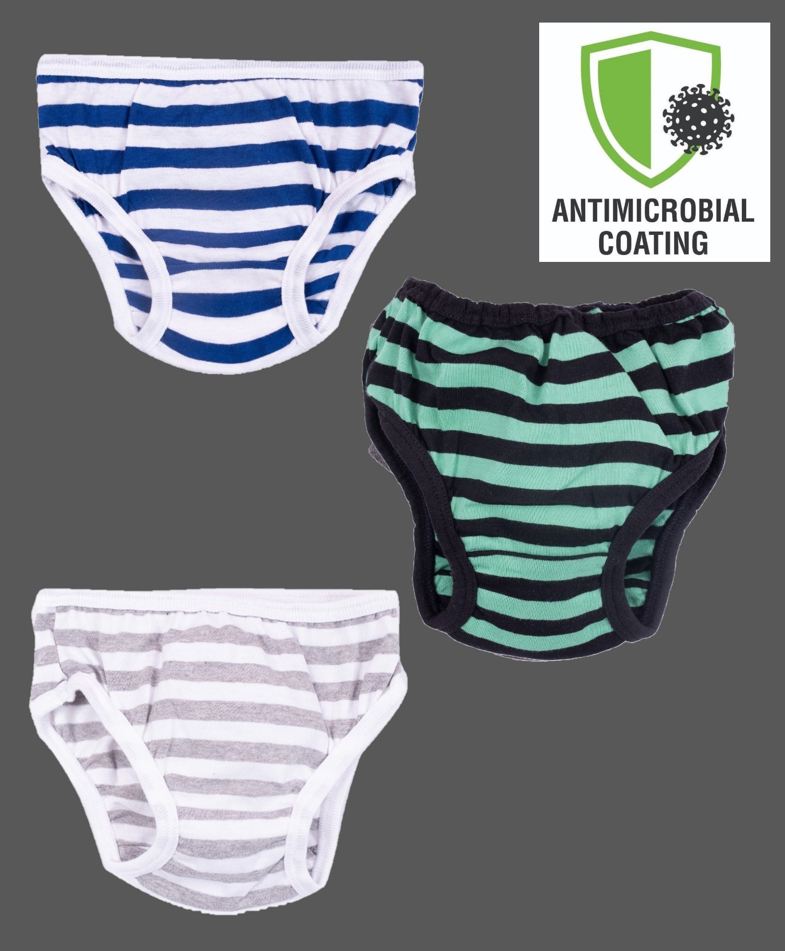 COCOON ORGANICS Pack Of 3 Rugby Striped Briefs - Blue Grey & Green-picture-12