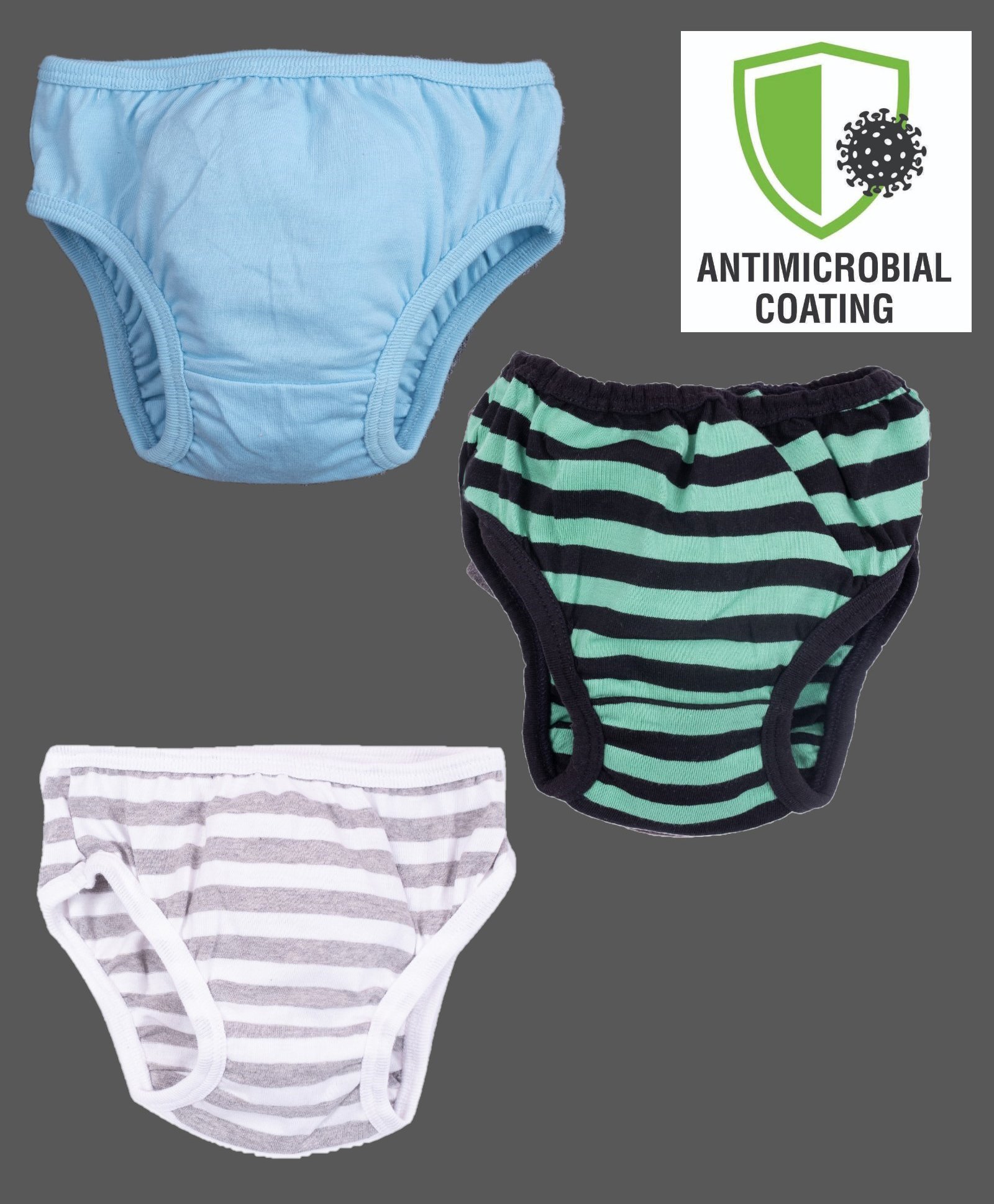 COCOON ORGANICS Pack Of 3 Solid & Rugby Striped Briefs - Blue Grey & Green-picture-12