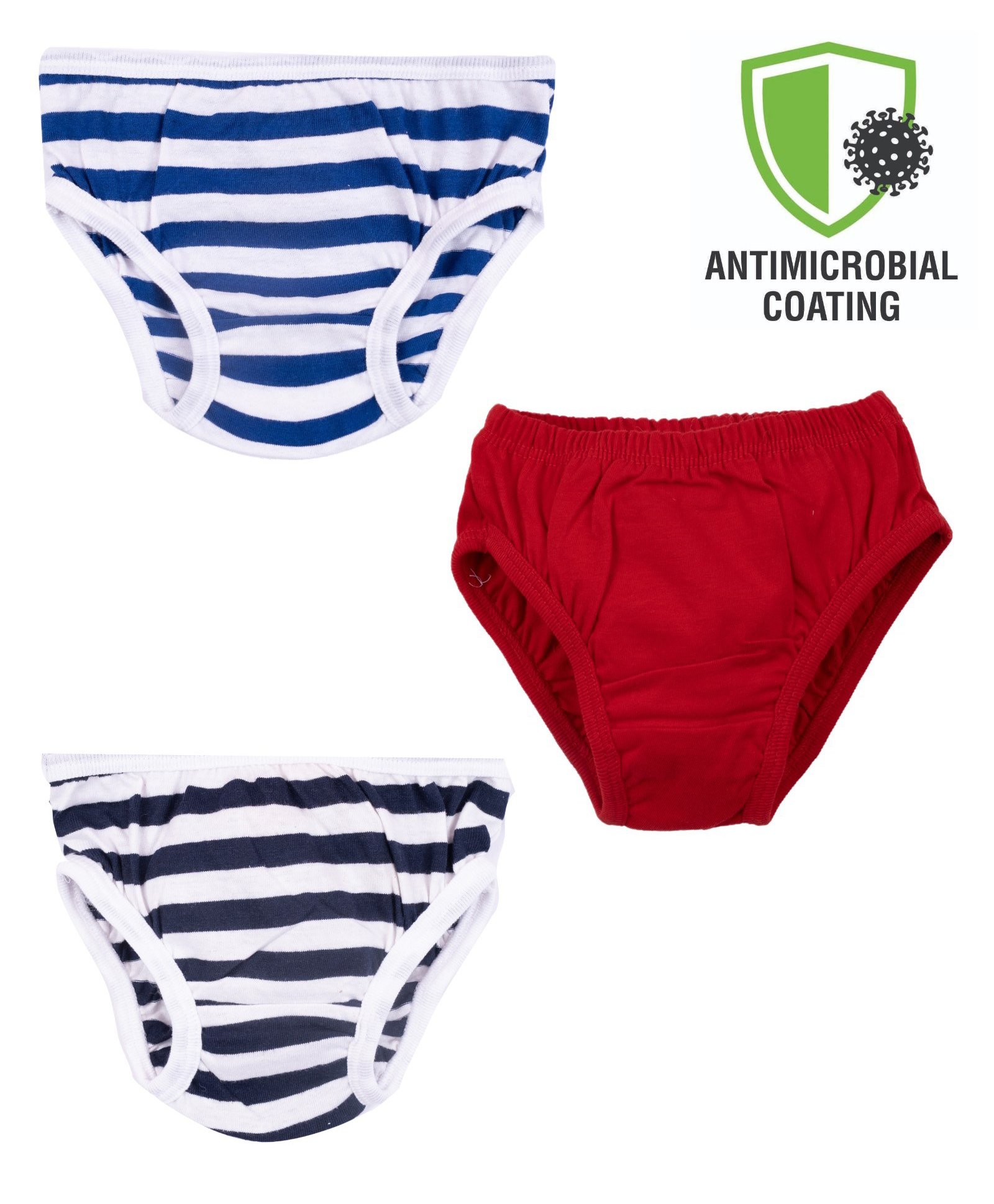 COCOON ORGANICS Pack Of 3 Solid & Rugby Striped Briefs - Blue White & Red-picture-27