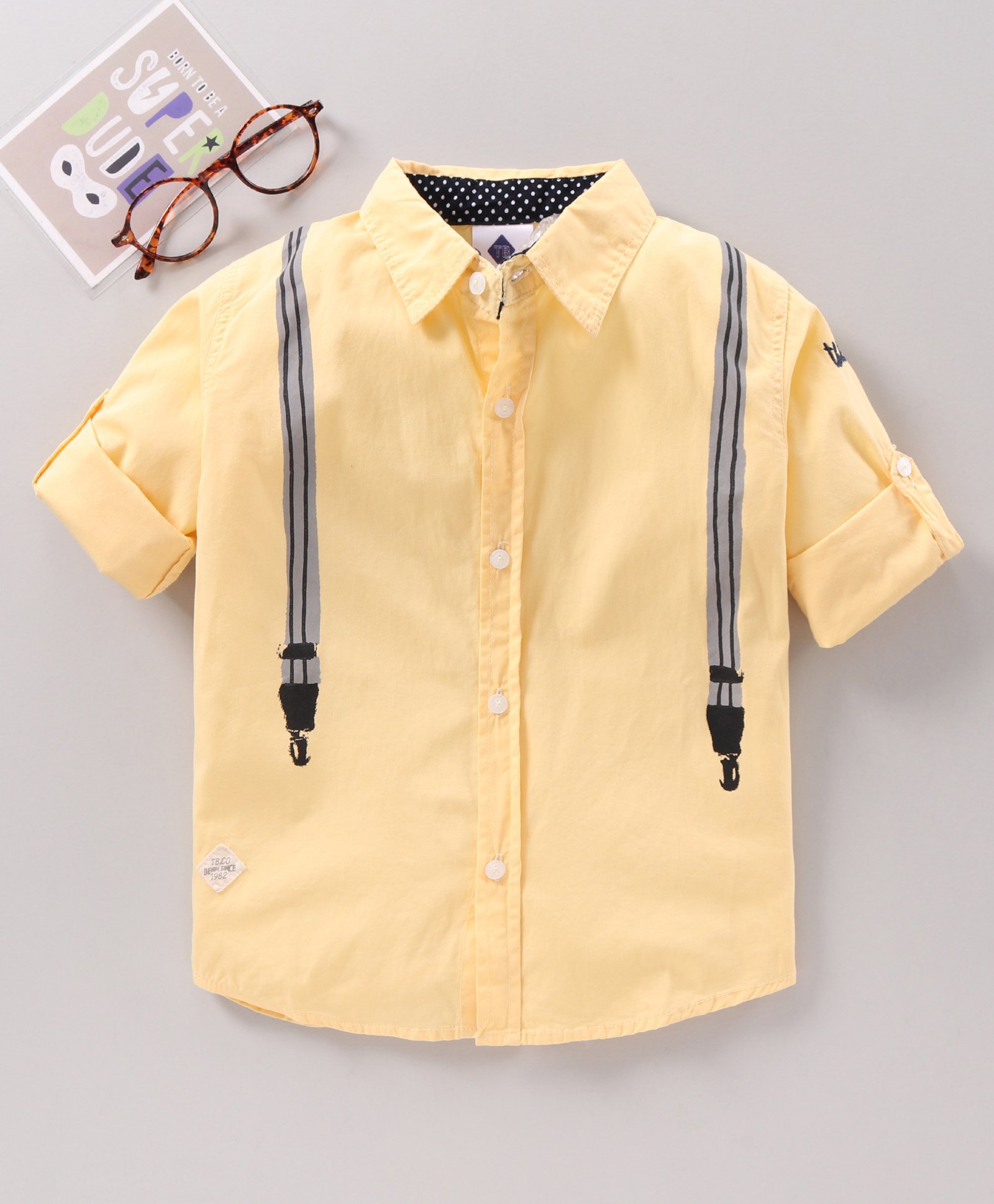 TONYBOY Full Sleeves Mock Suspender Style Placement Printed Shirt - Yellow-image-44