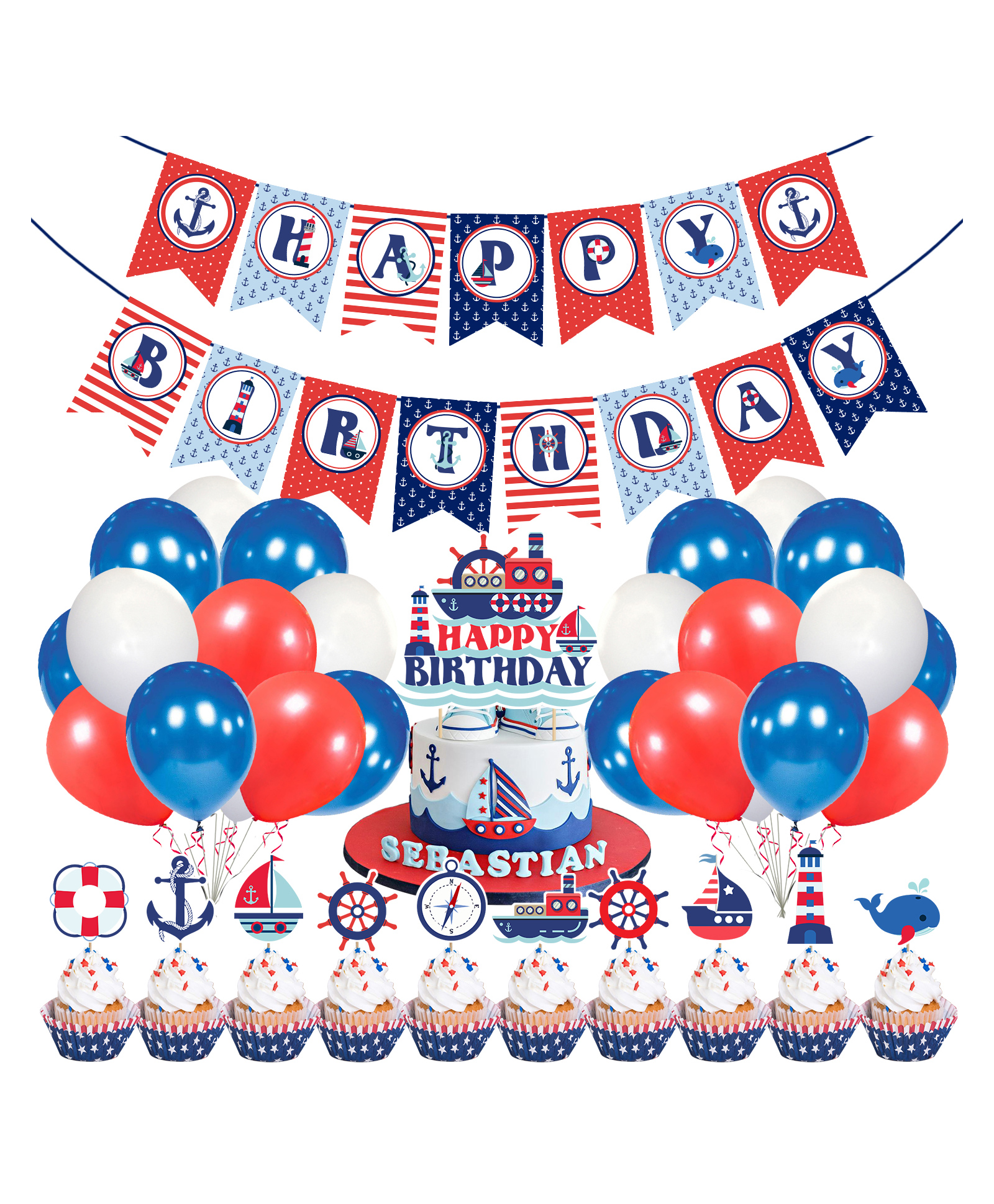 Zyozi Nautical Theme Party Supplies Multicolour - Pack Of 37-picture-36