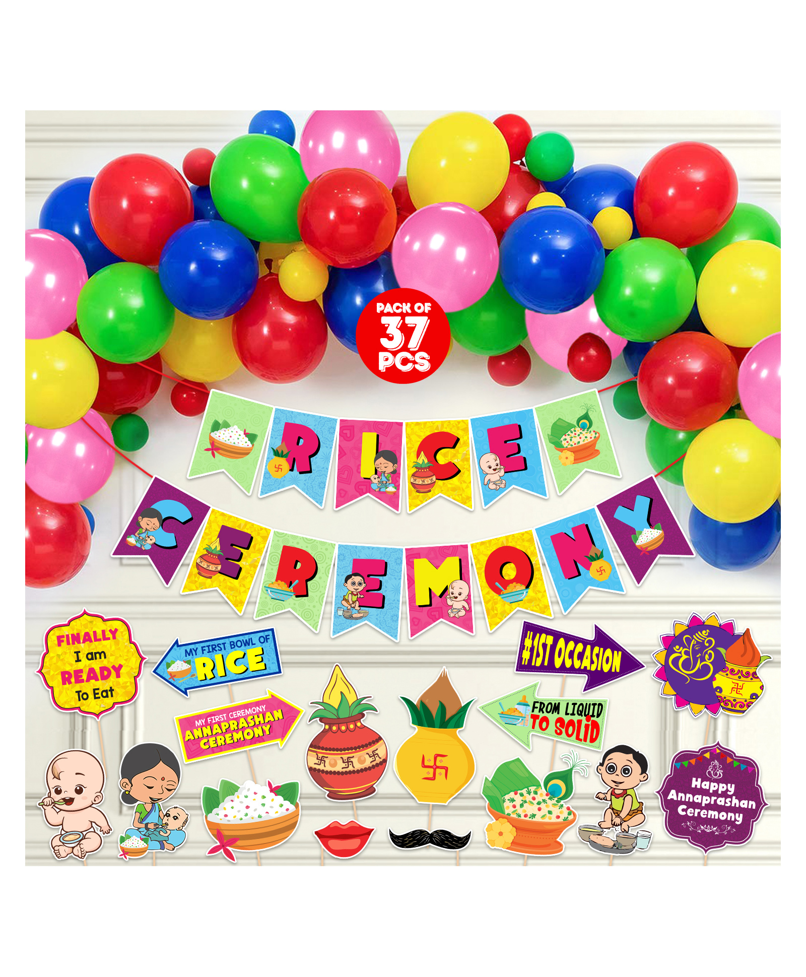 Zyozi Annaprashan Decoration Items, Rice Ceremony Decorations Items Multi Colour - Pack of 37-picture-33