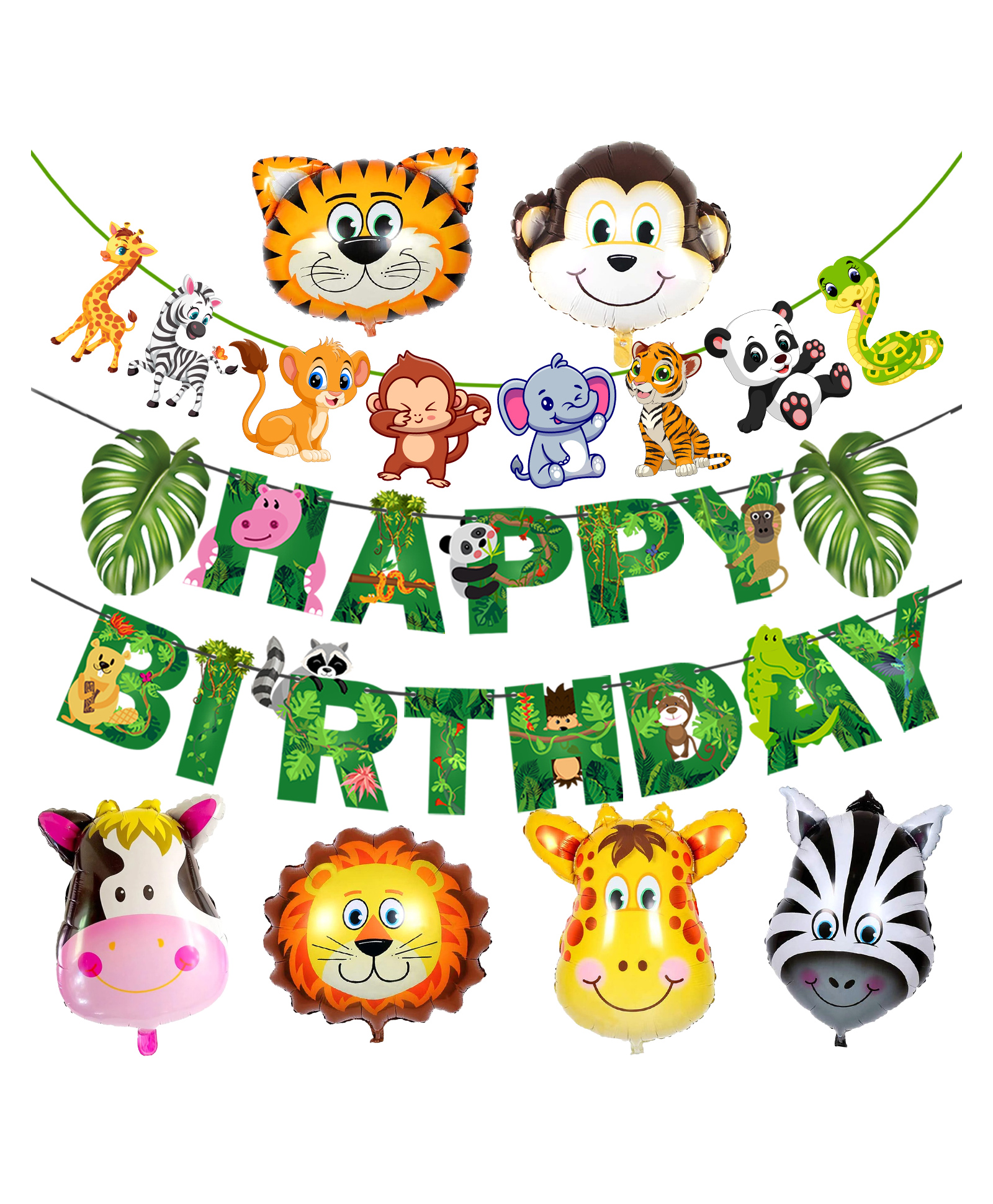 Zyozi Jungle Safari Happy Birthday Decoration Animal Birthday Decoration Green - Pack of 8-picture-10