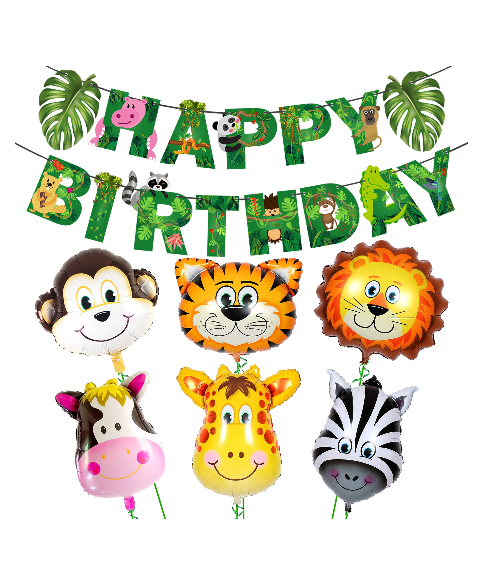 Zyozi Jungle Safari Happy Birthday Decoration Animal Birthday Decoration Green - Pack of 7-picture-12