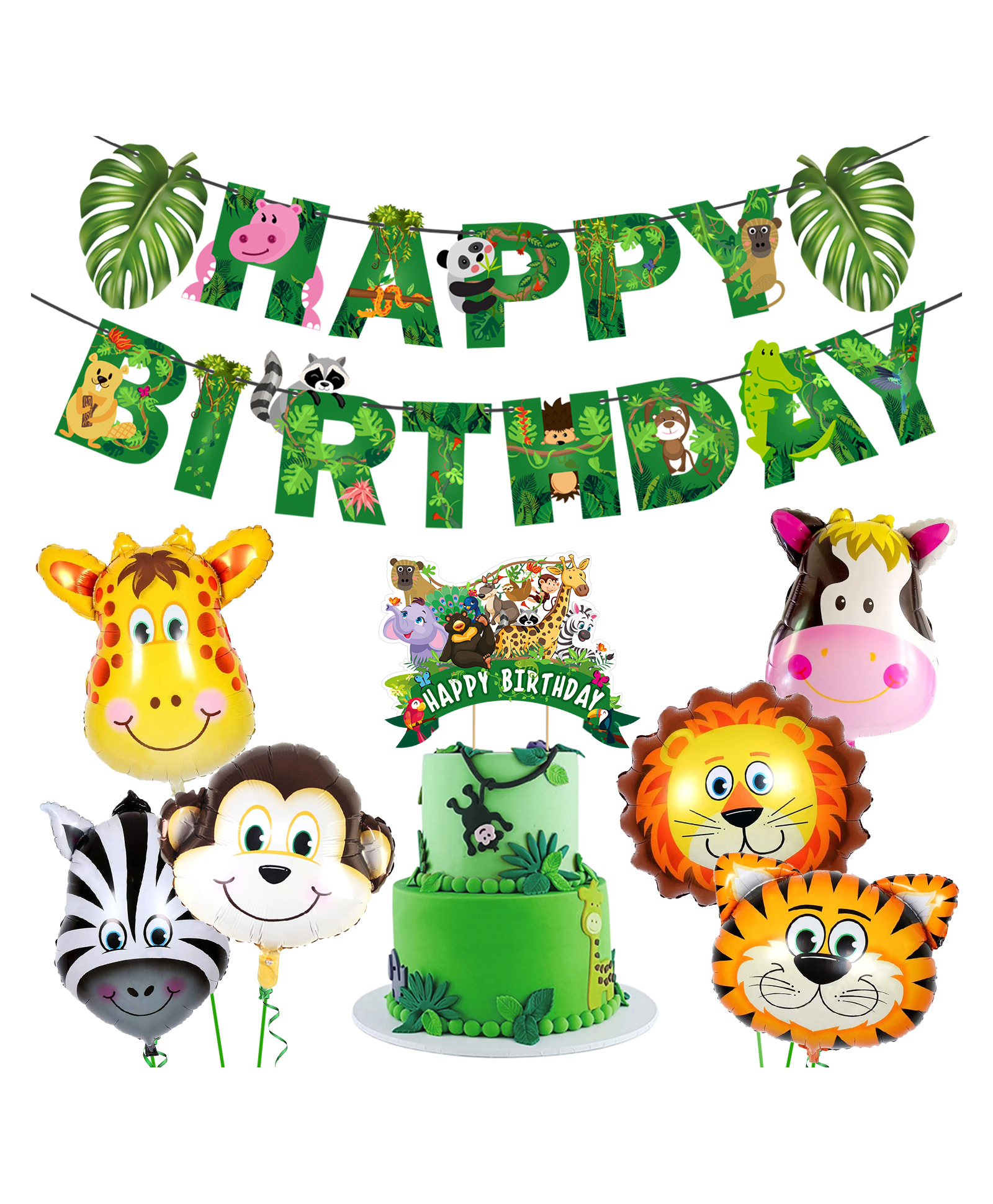 Zyozi Jungle Safari Happy Birthday Decoration Animal Birthday Decoration Green - Pack of 8-picture-13